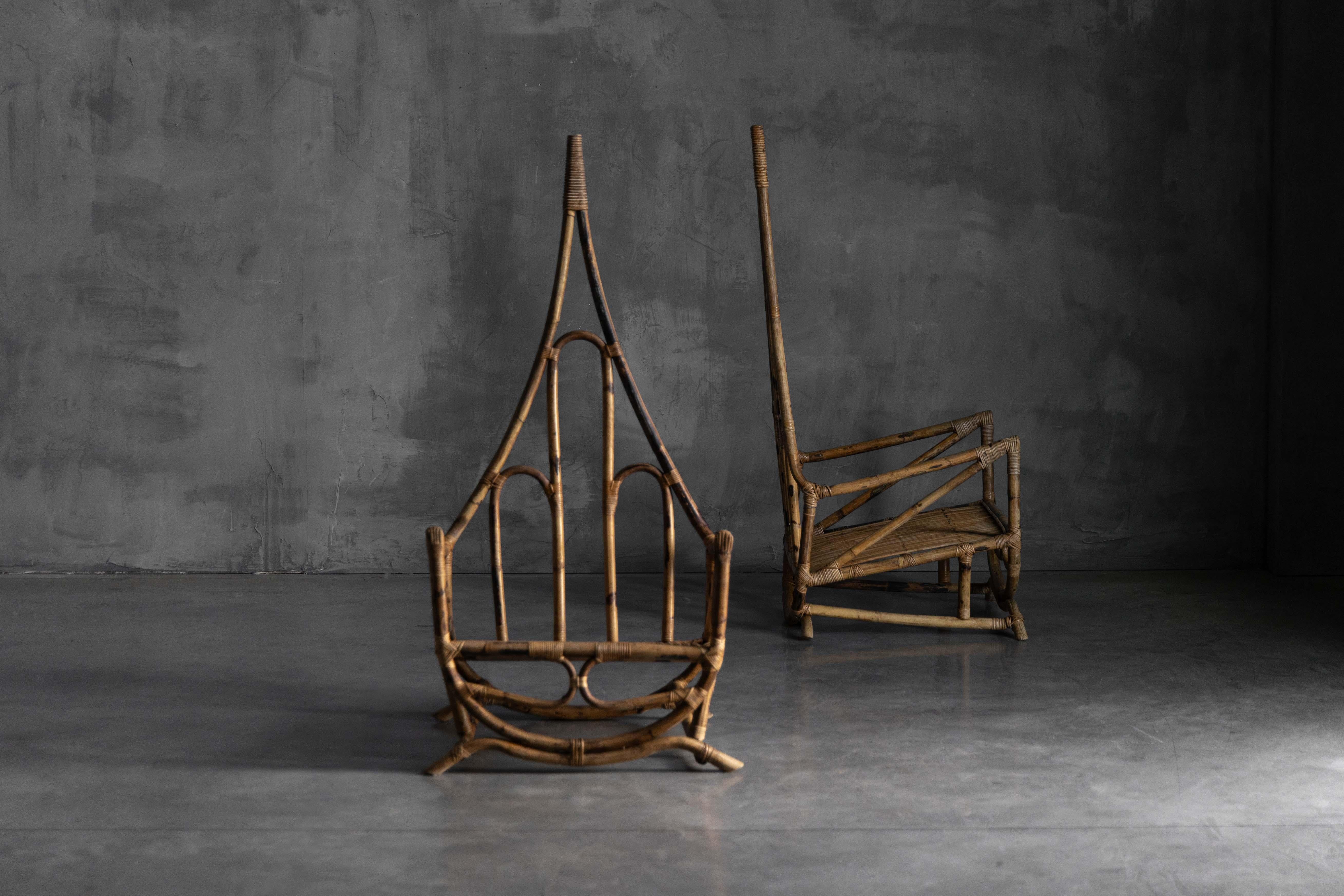 Mid-Century Modern Sculptural Bamboo Lounge Chairs, Italy, 1960s For Sale