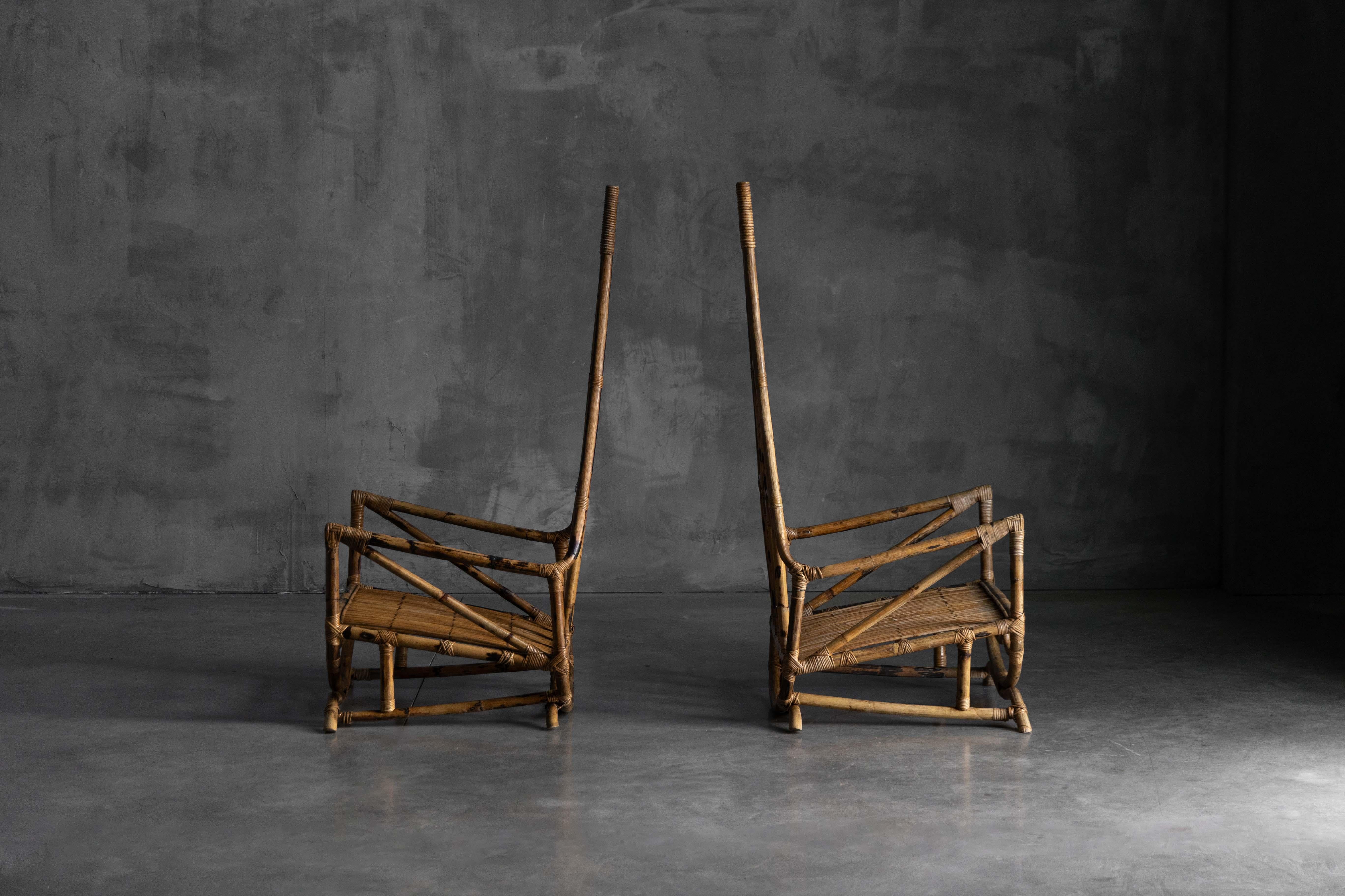 Italian Sculptural Bamboo Lounge Chairs, Italy, 1960s For Sale