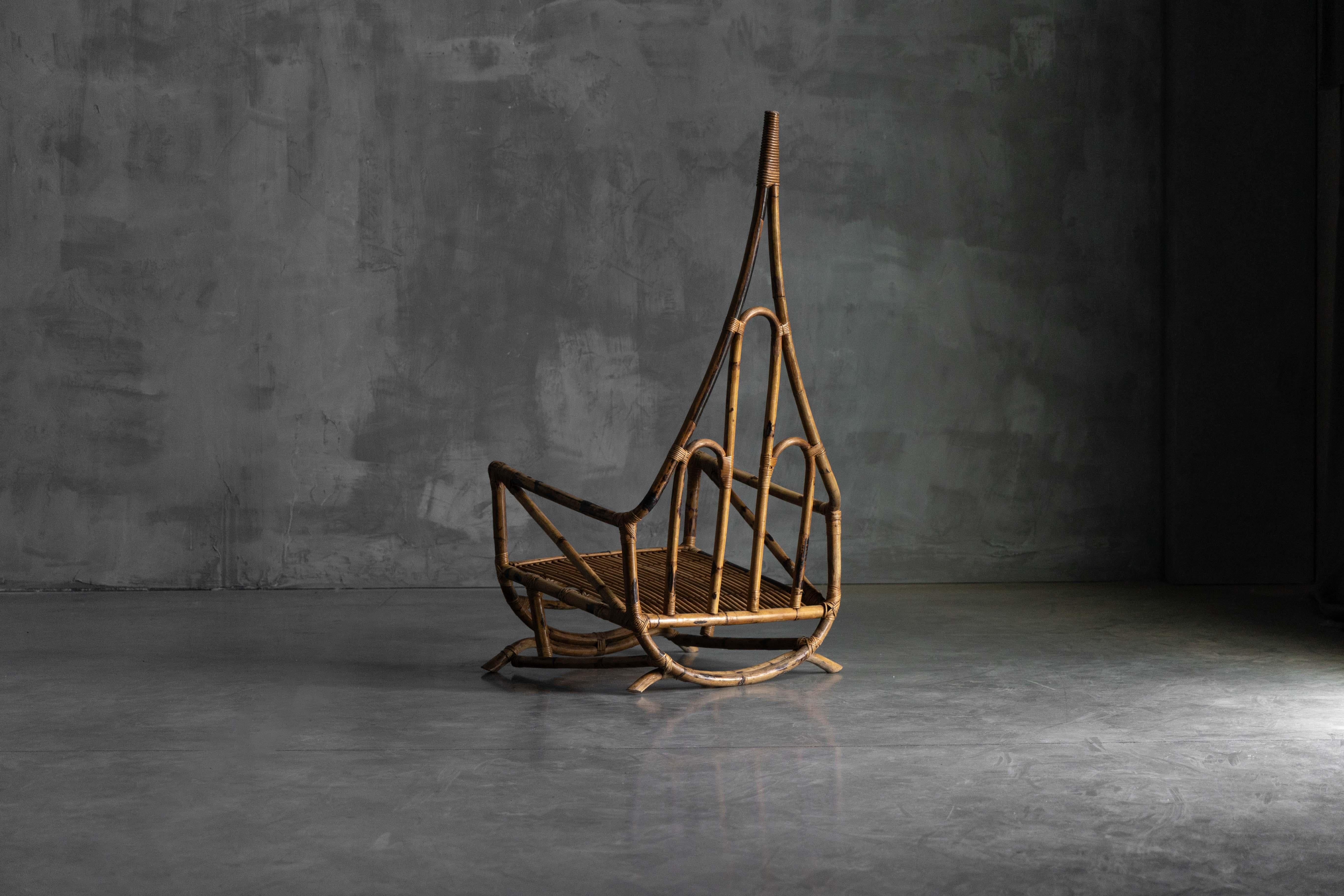 Sculptural Bamboo Lounge Chairs, Italy, 1960s For Sale 1