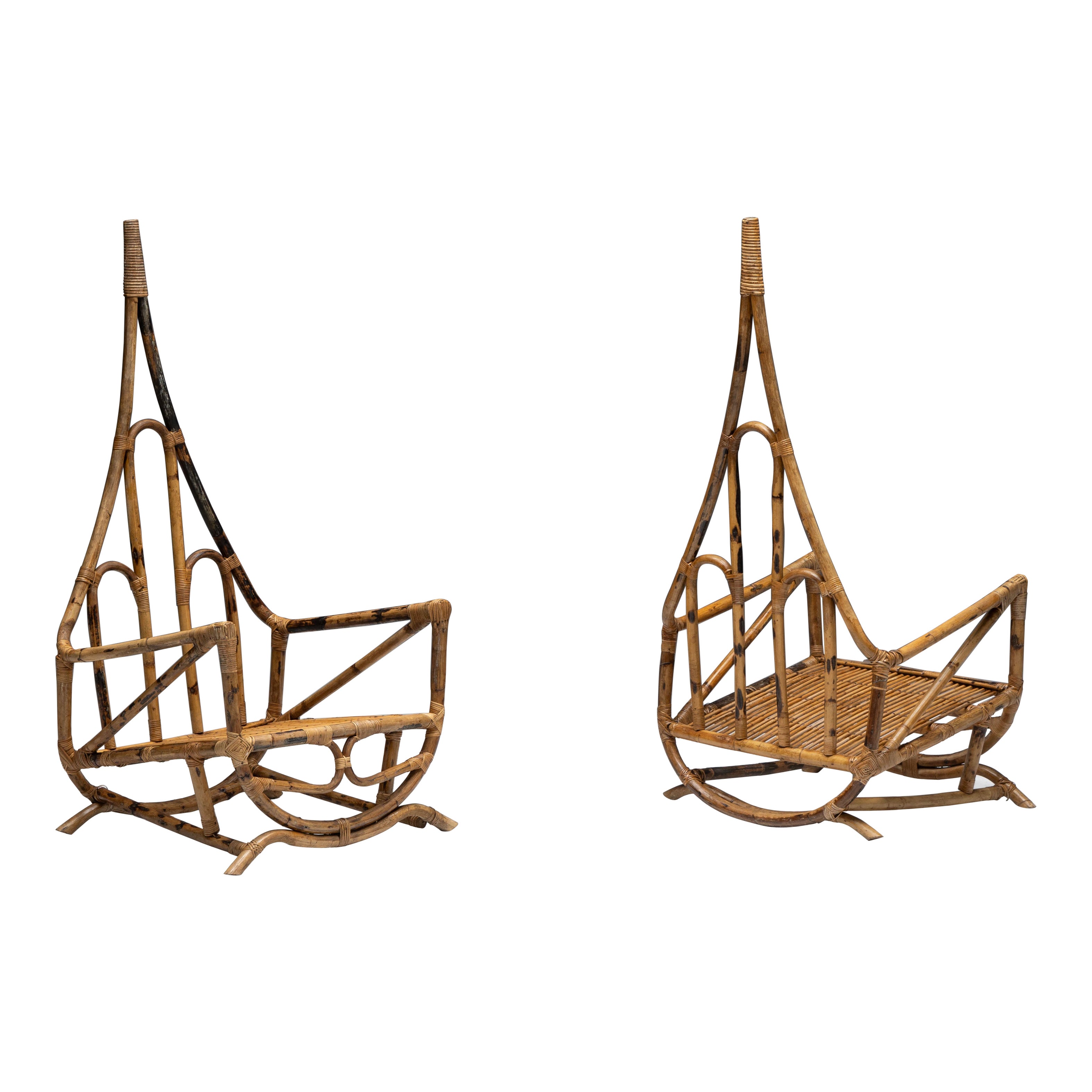 Sculptural Bamboo Lounge Chairs, Italy, 1960s For Sale