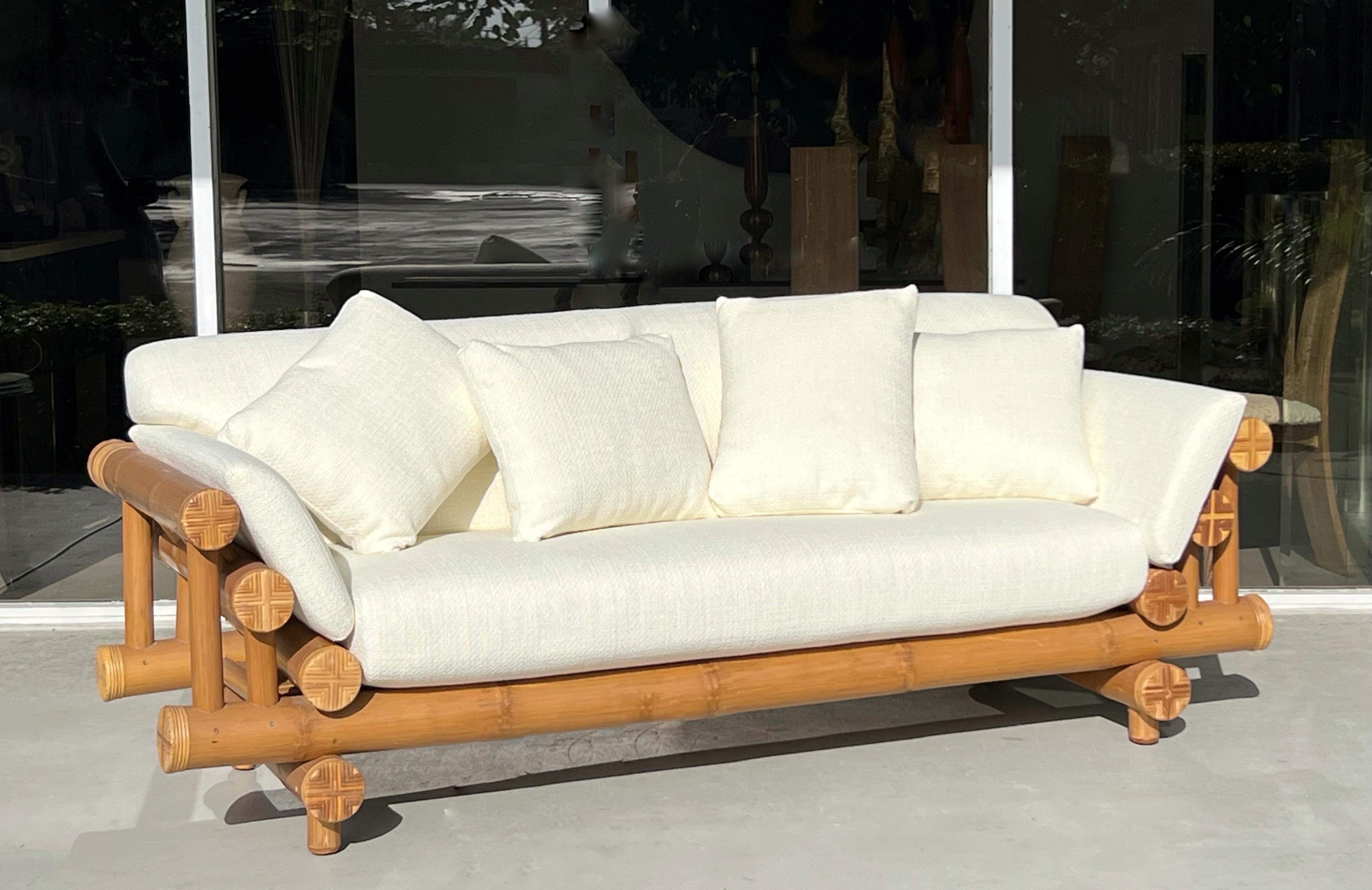 Late 20th Century Sculptural Bamboo Rattan Sofa 1970s For Sale