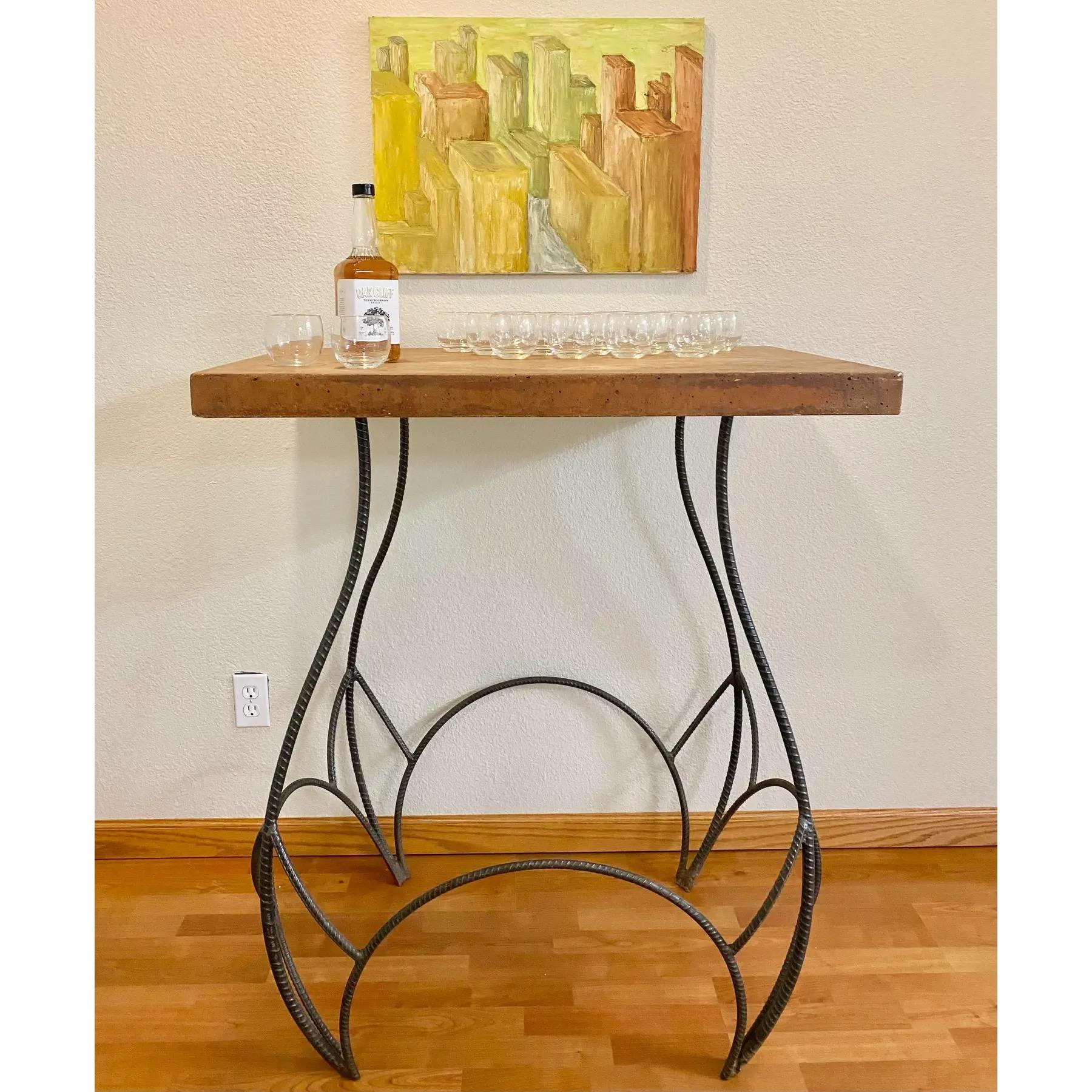 Sculptural Bar Height Industrial + Concrete Outdoor Table In Good Condition For Sale In Round Top, TX