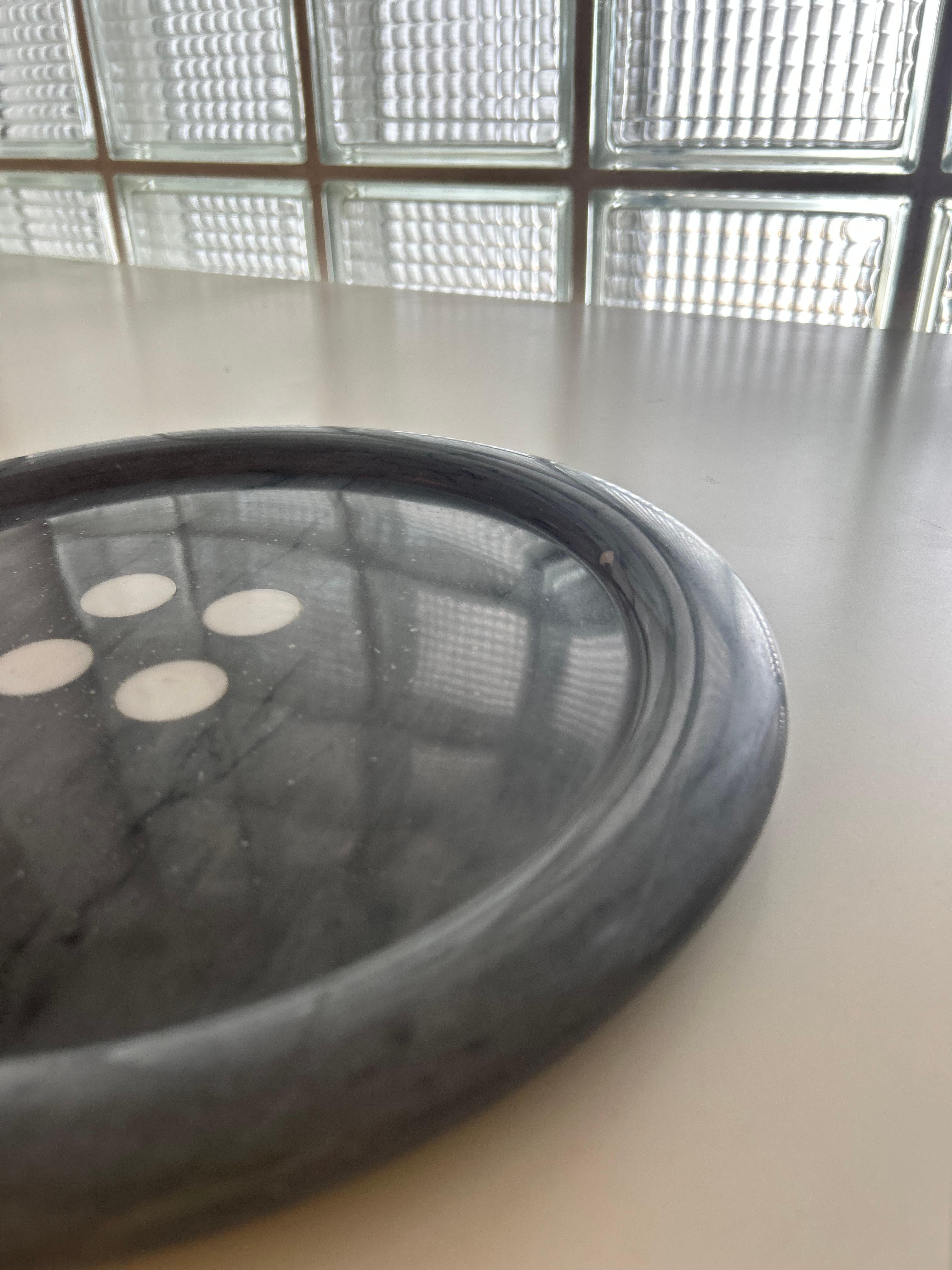 Contemporary Sculptural Bardiglio Marble Centerpiece with Central Button - Casigliani For Sale