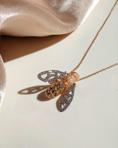 Sculptural Bee Pendant, 18k White and Yellow Gold, 97 Diamonds, Insect