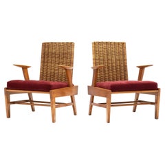 Sculptural Beech and Rattan Armchairs by Úľuv, Czechoslovakia 1960s