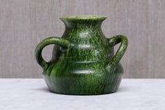 Sculptural Belgian Art Nouveau Green Glazed Tri-Handled Vase, circa 1910