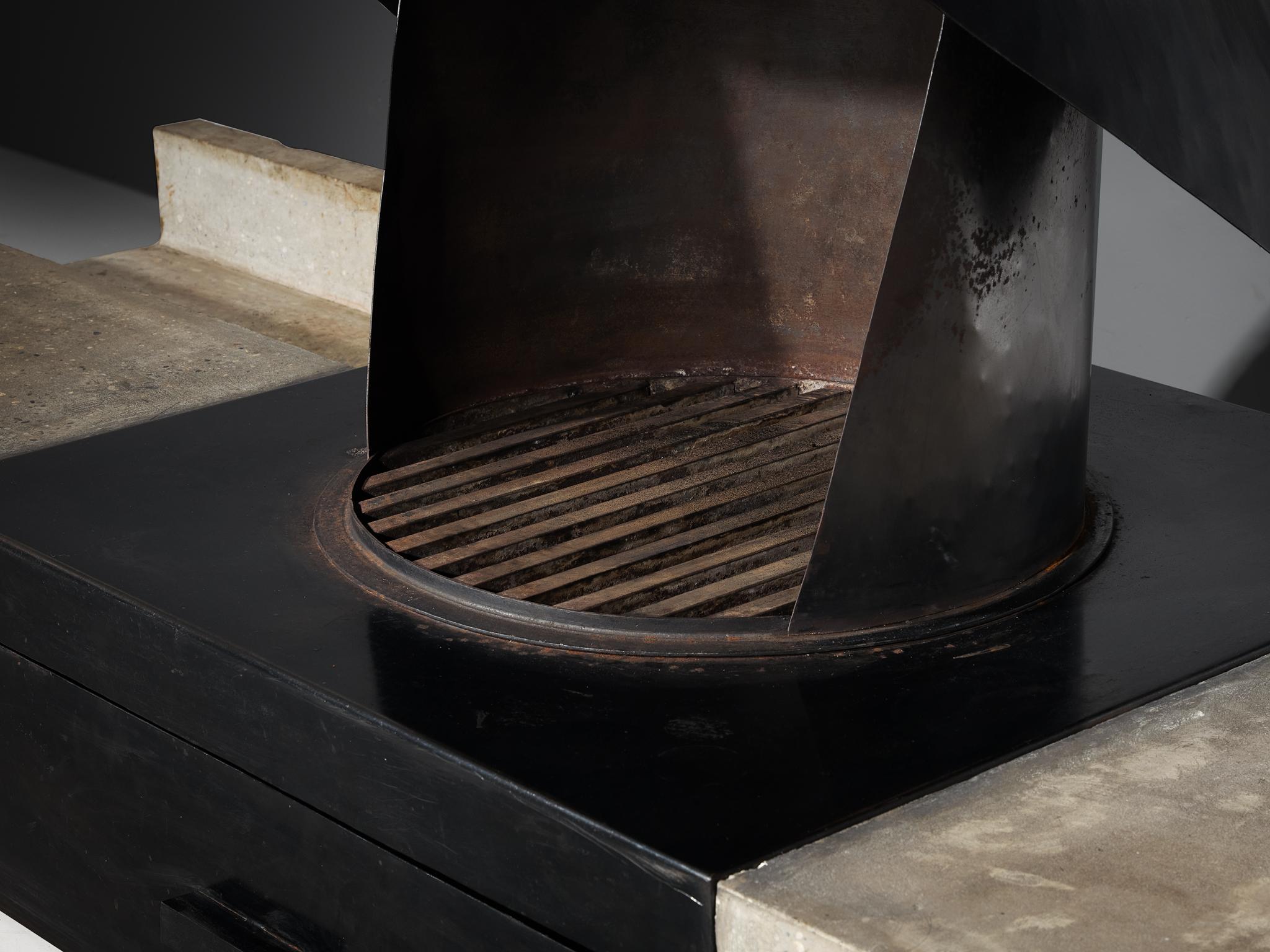 Mid-20th Century Sculptural Belgian Mid-Century Fireplace in Concrete and Iron For Sale