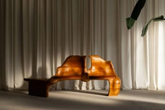 Sculptural bench in ash and leather Netherlands 1970