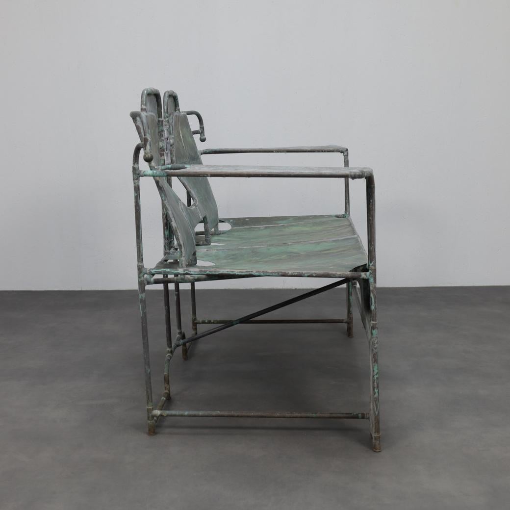 Néerlandais Banc sculptural en cuivre, zinc et Stained Glass de Cor de Ree, Pays-Bas en vente