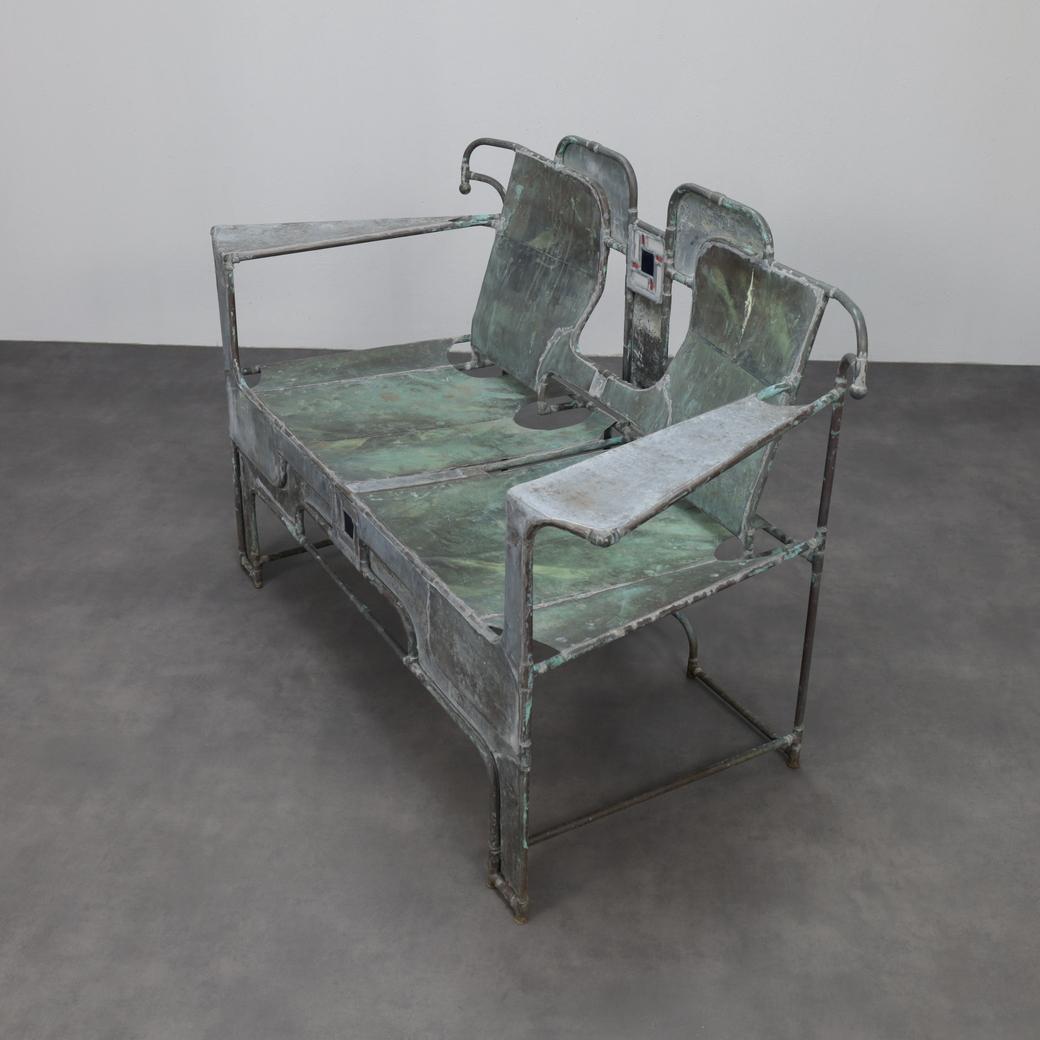 Cuivre Banc sculptural en cuivre, zinc et Stained Glass de Cor de Ree, Pays-Bas en vente