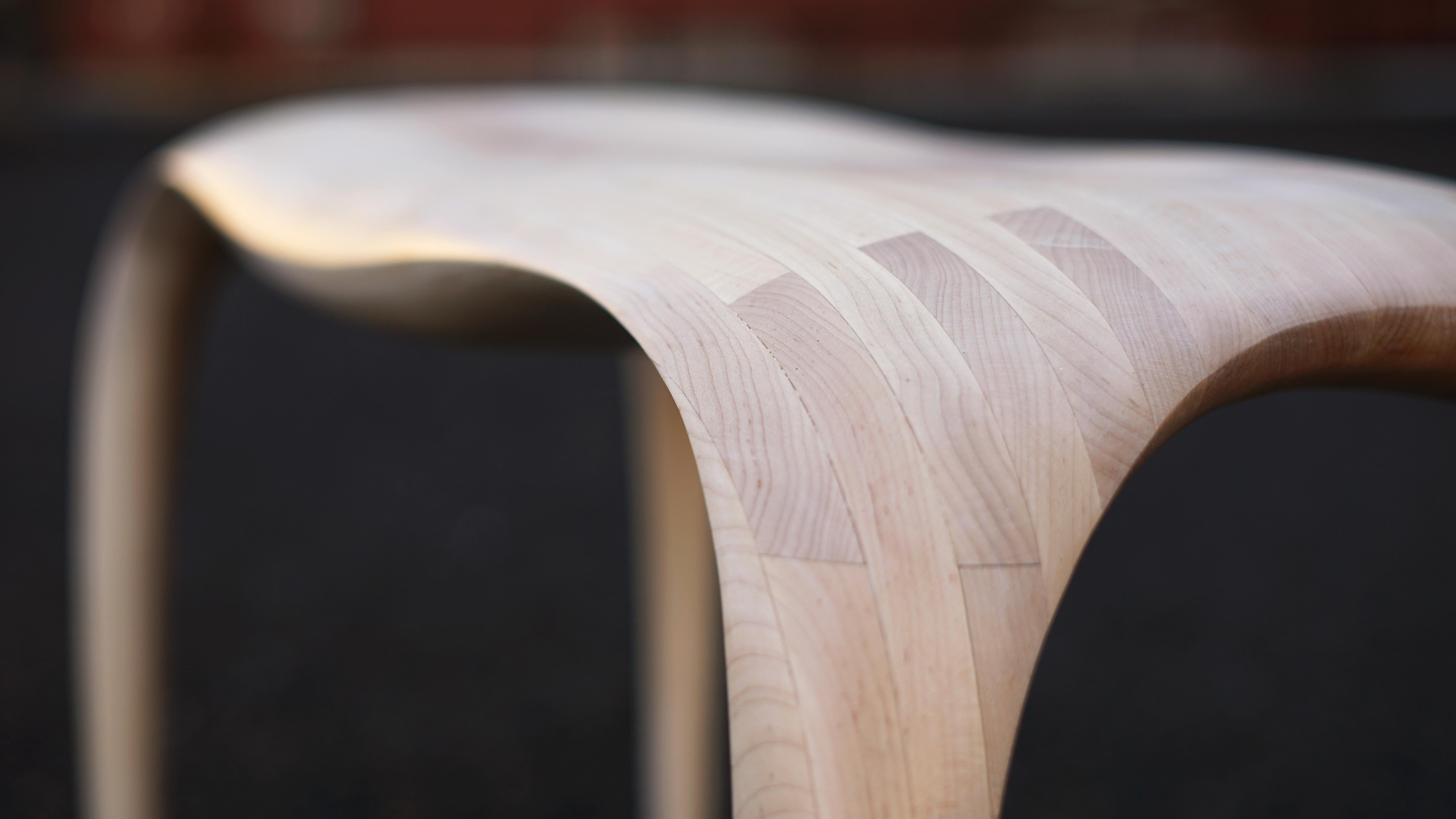 Hand-Carved Sculptural Bench in wood - 'Gravity Bench' by Soo Joo For Sale