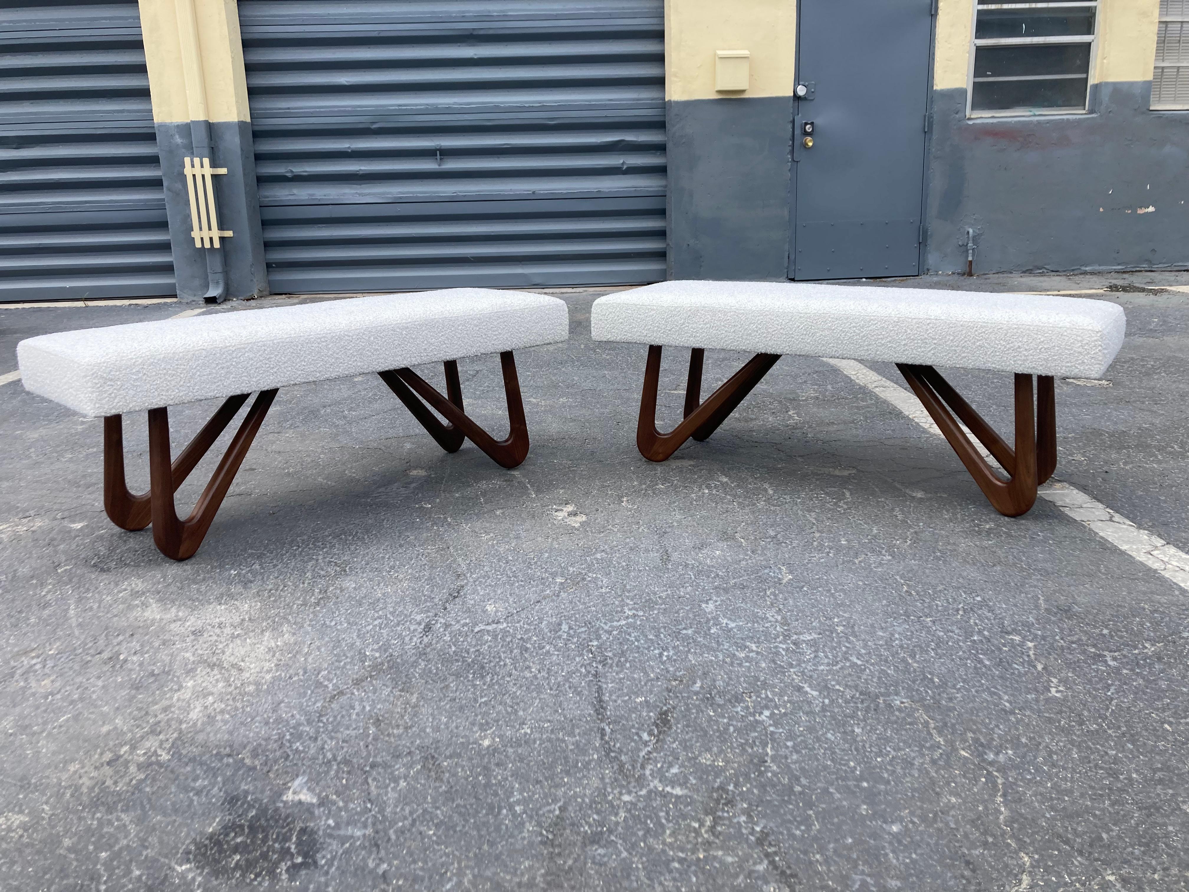 Sculptural Bench, Walnut and Boucle For Sale 3