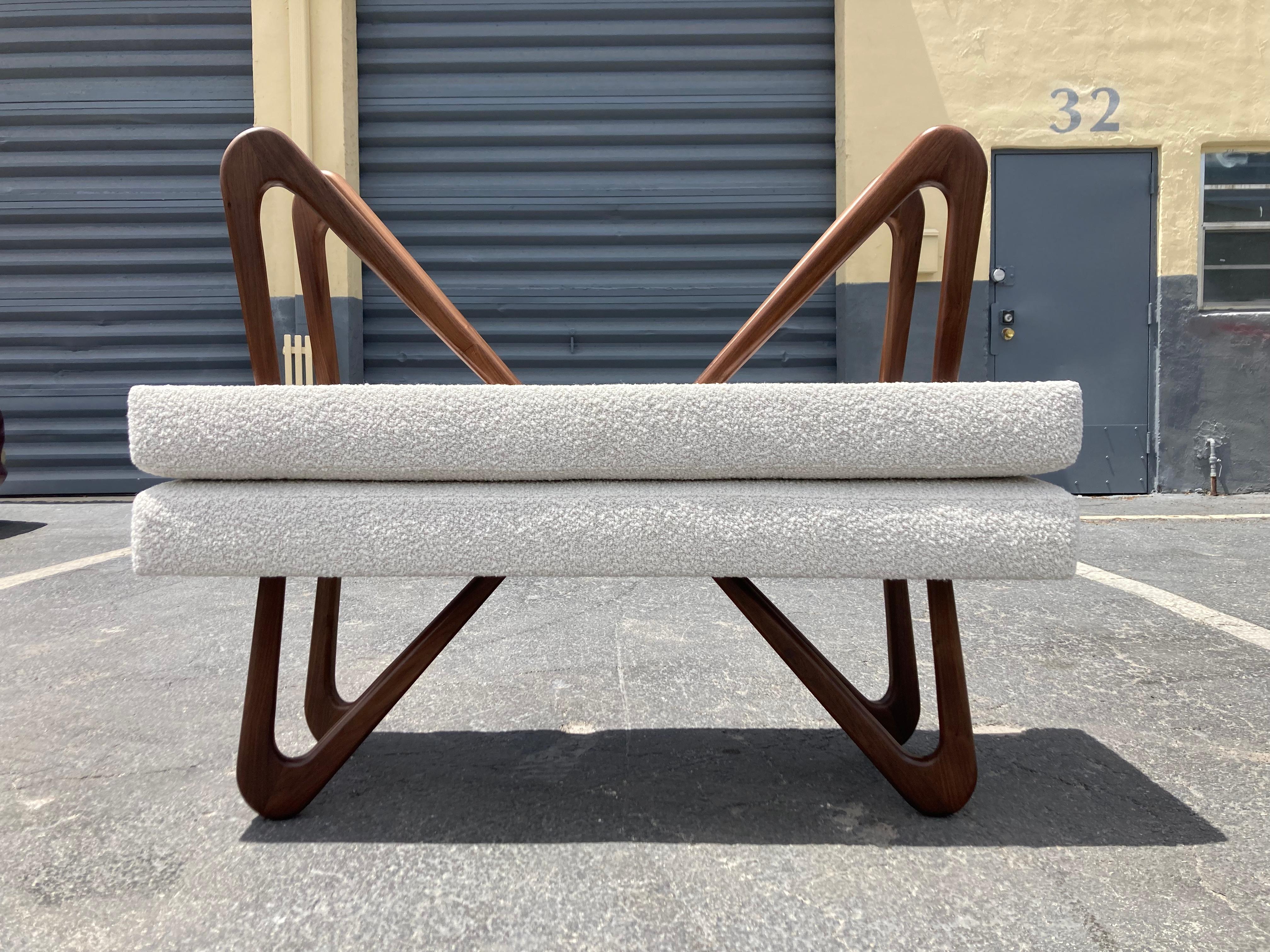 Sculptural Bench, Walnut and Boucle For Sale 5