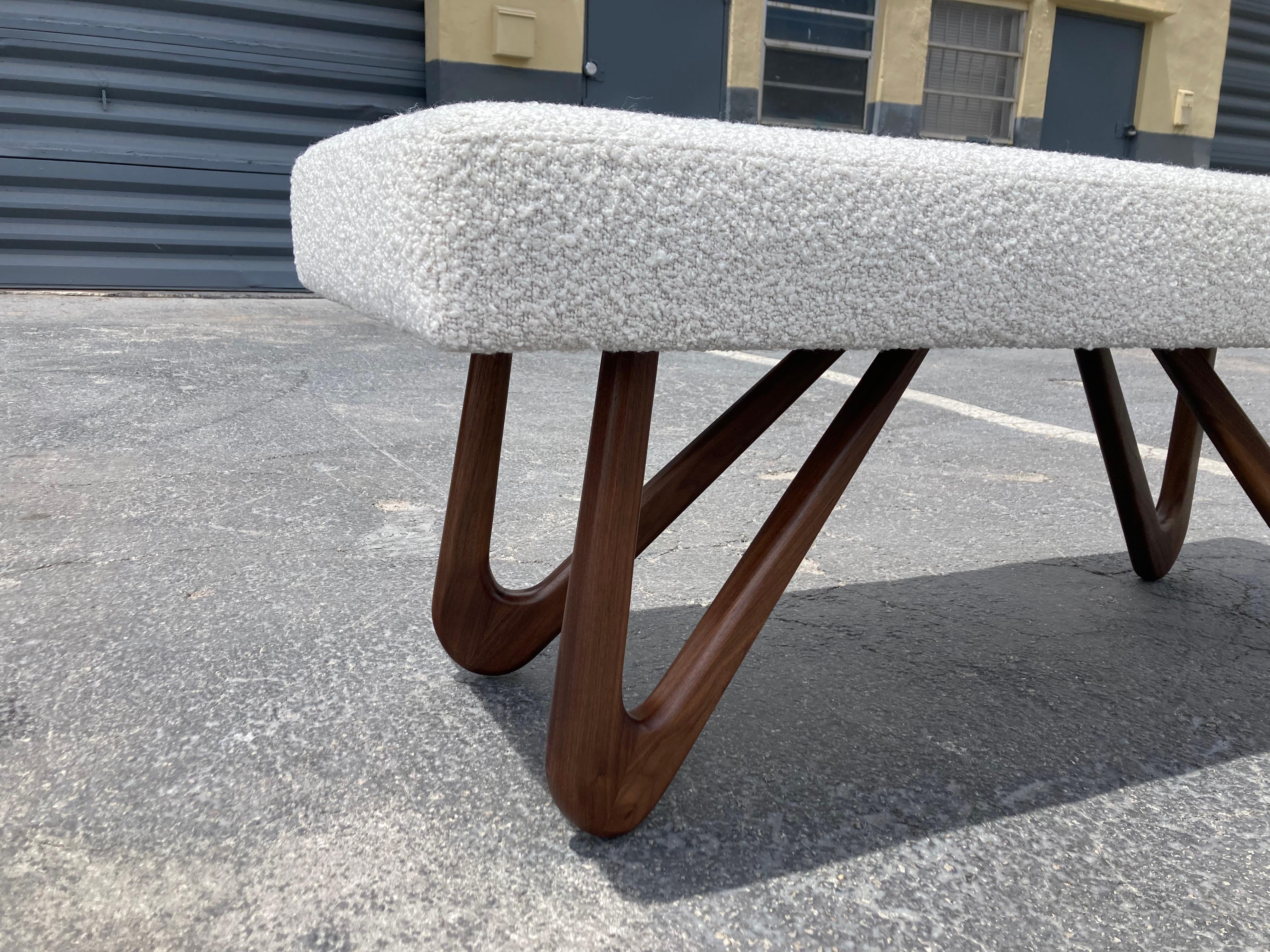 Sculptural Bench, Walnut and Boucle For Sale 6