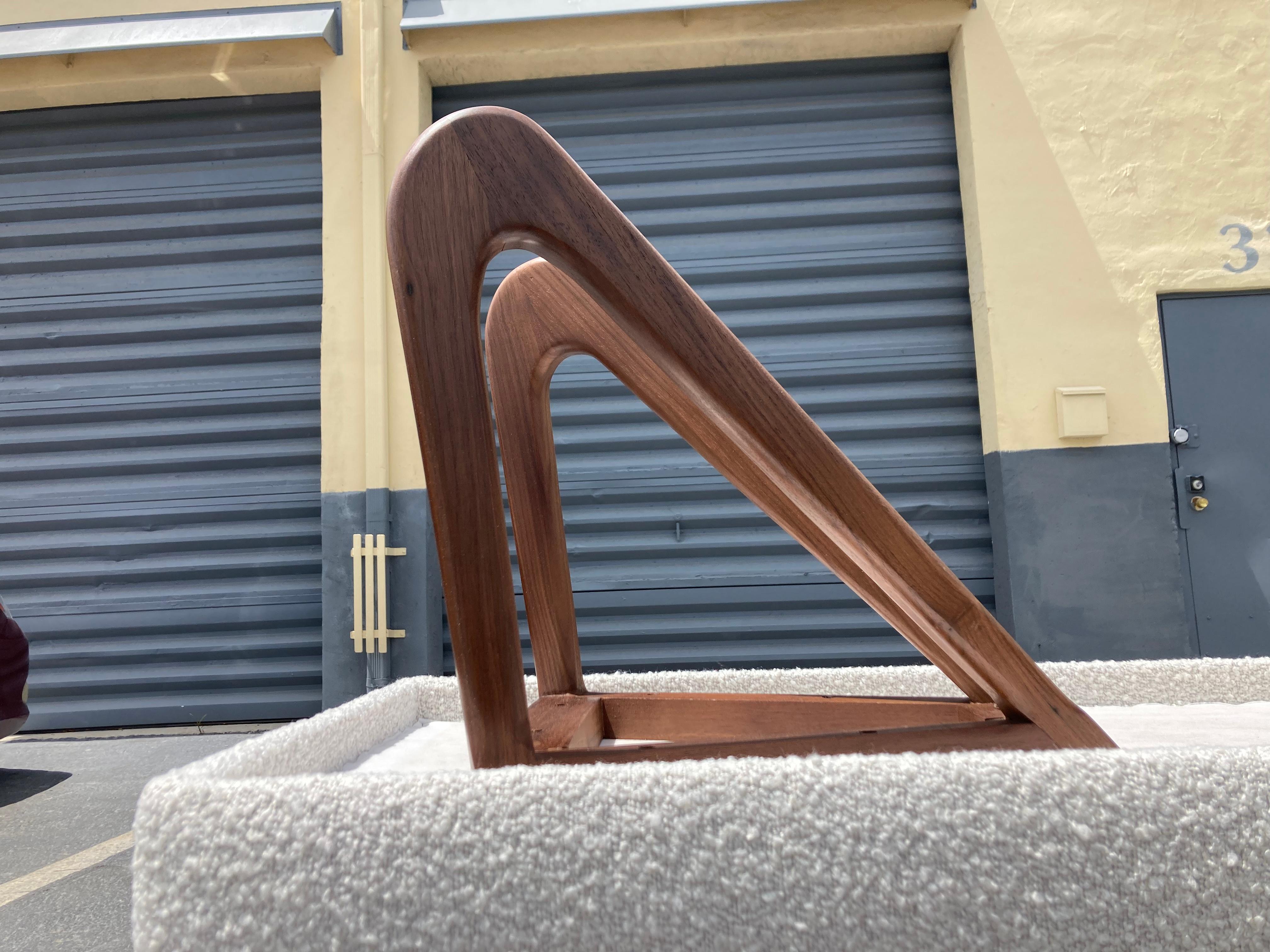 Sculptural Bench, Walnut and Boucle For Sale 8