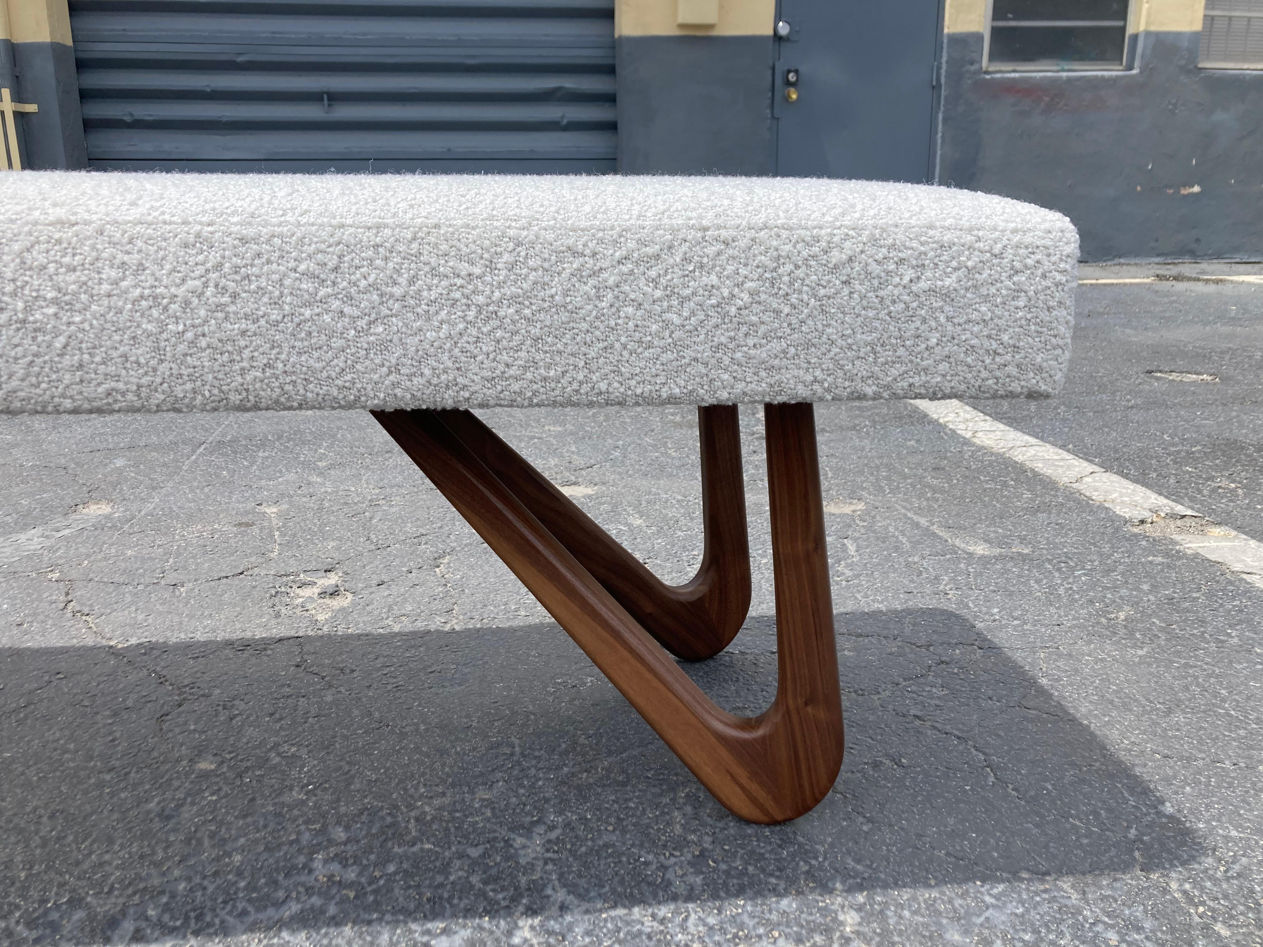 Sculptural Bench, Walnut and Boucle For Sale 10