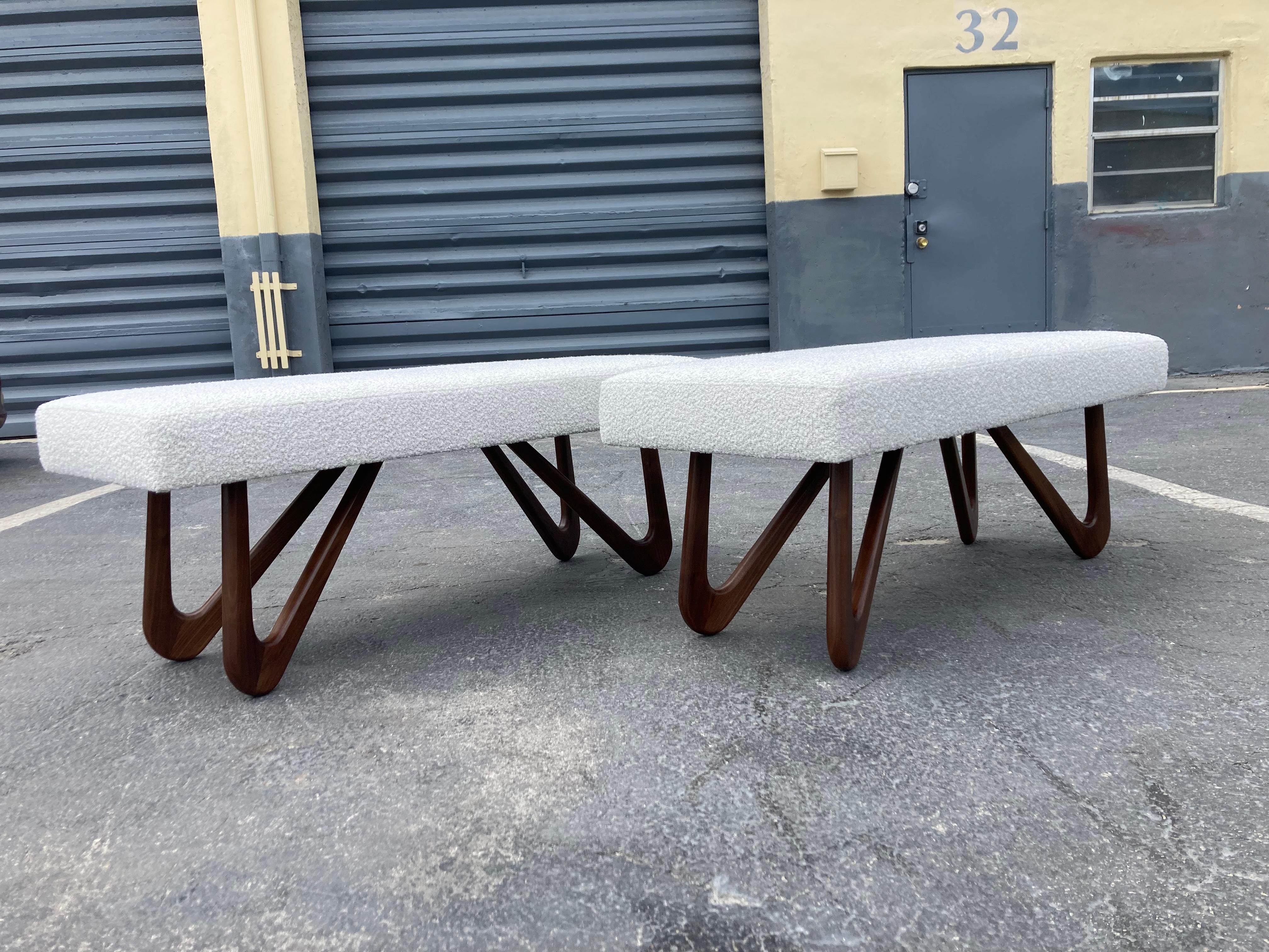 Sculptural Bench, Walnut and Boucle For Sale 11