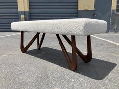 One Sculptural Bench, Walnut and Boucle