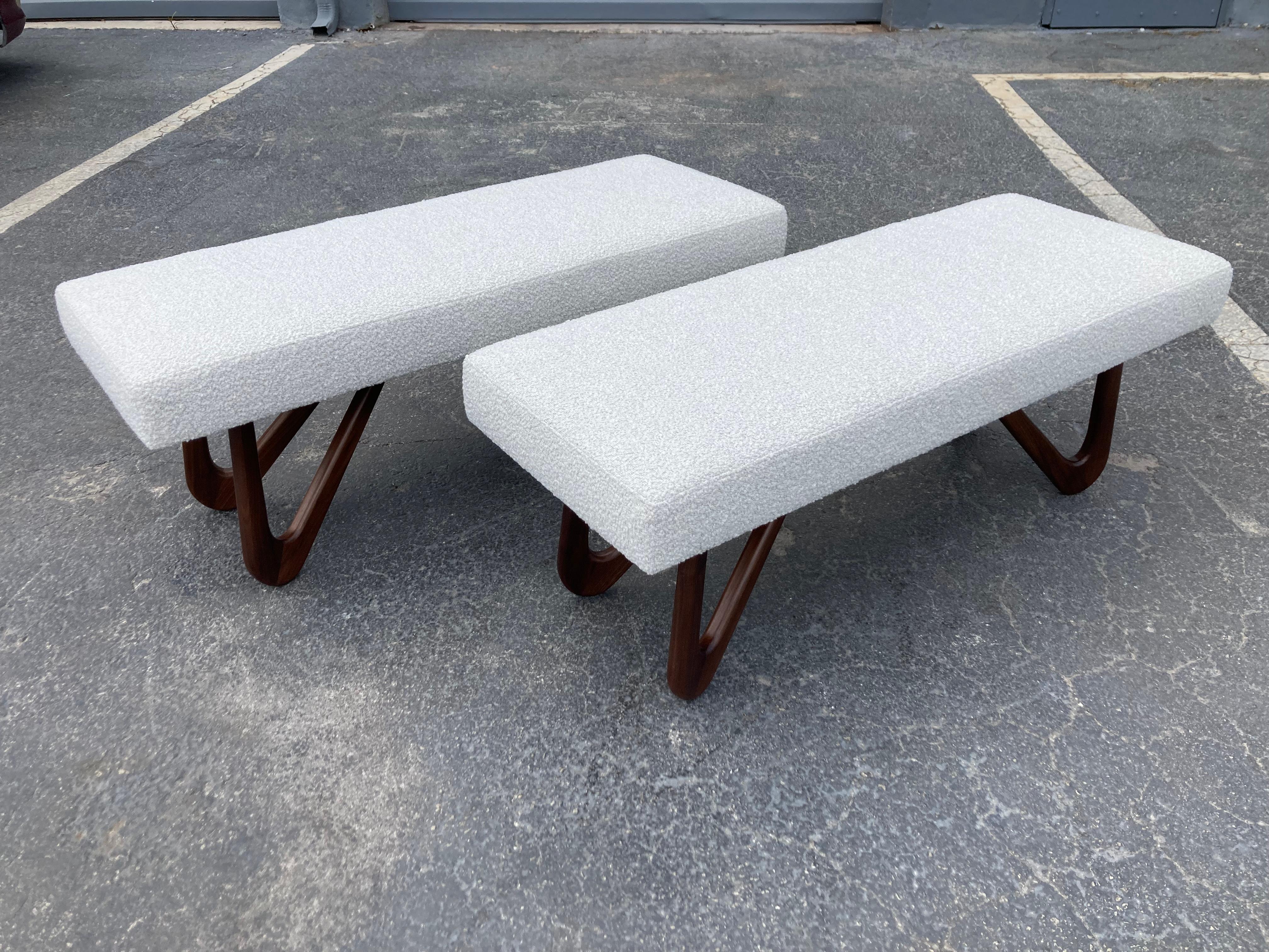 Sculptural Bench, Walnut and Boucle For Sale 1
