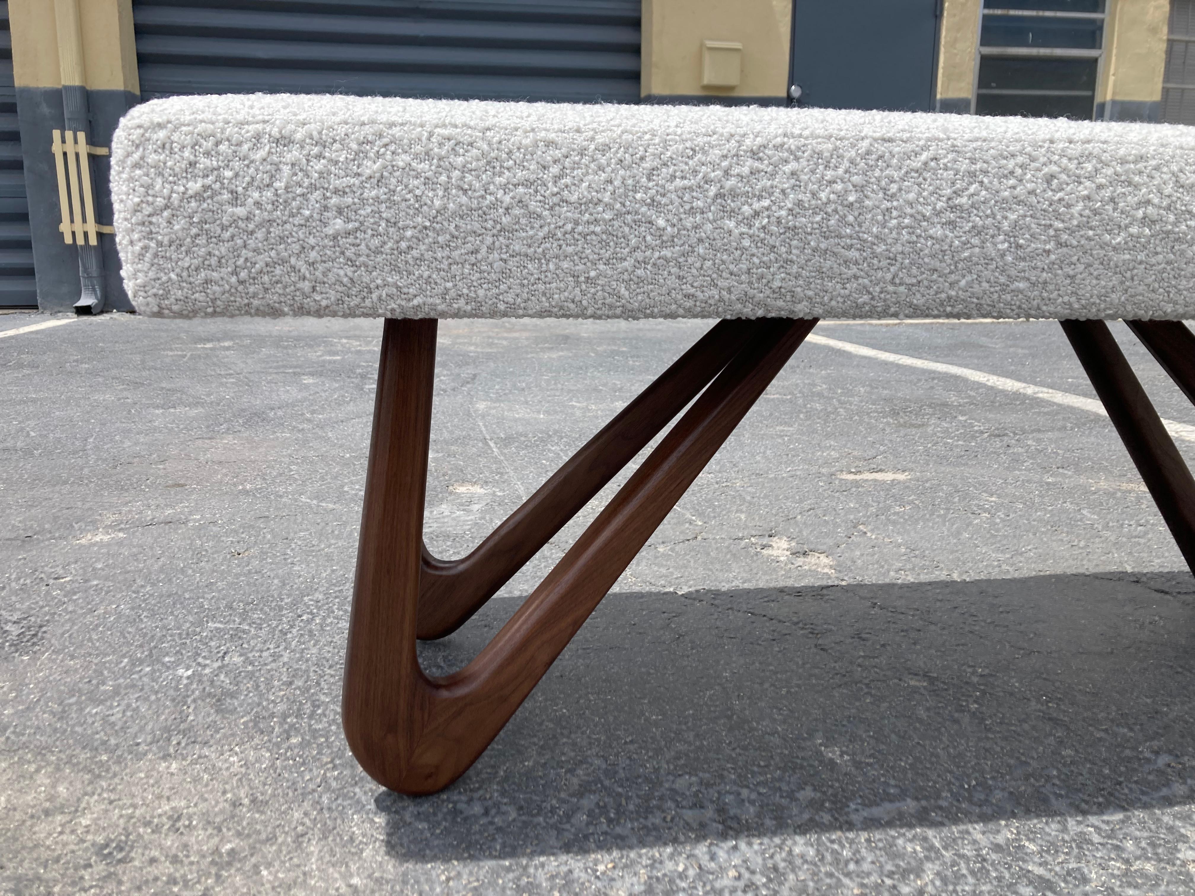 Sculptural Bench, Walnut and Boucle For Sale 2