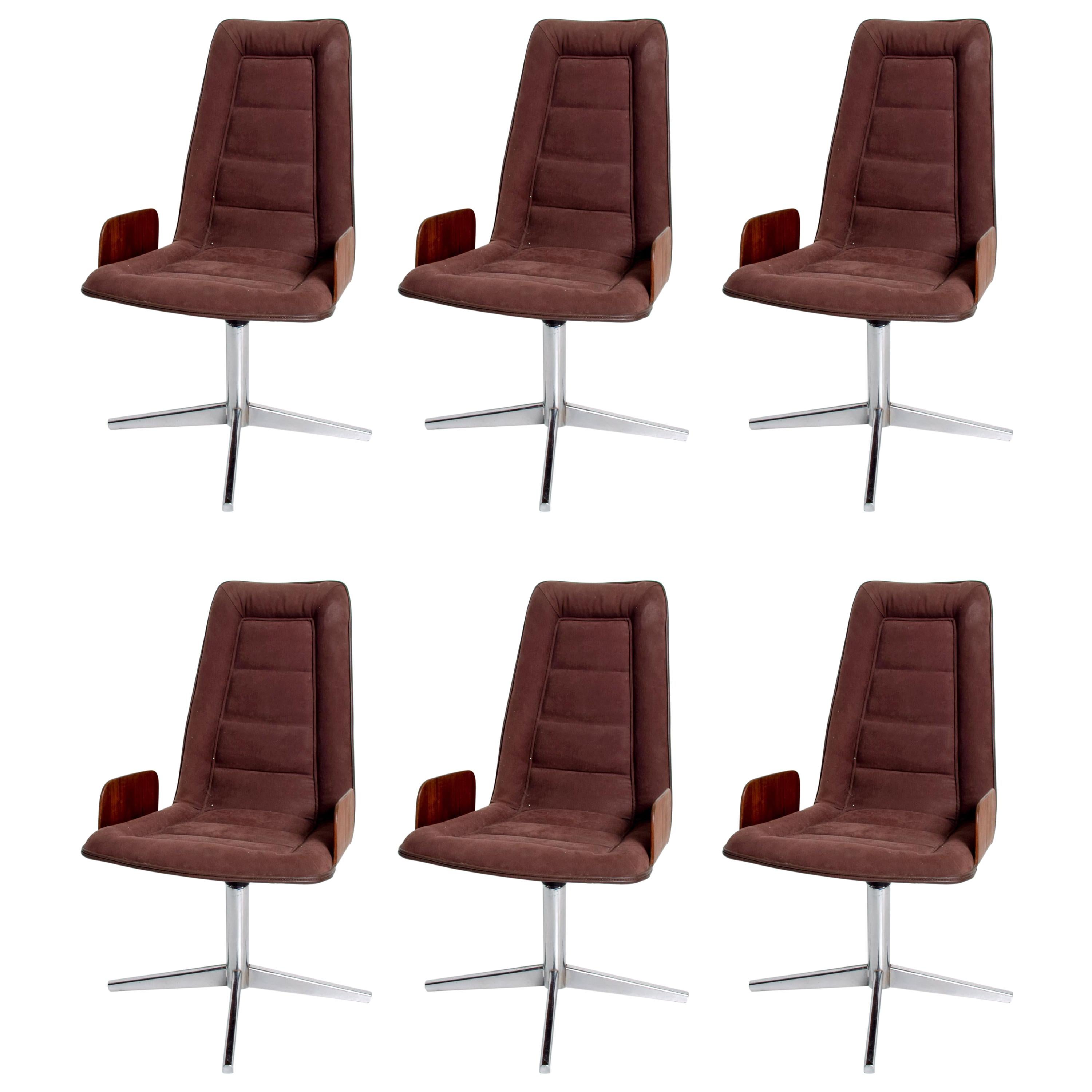 Sculptural Bent Walnut Plywood Dining Chairs Set of Six Mid-Century Modern