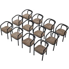 Sculptural Bentwood Armchairs in Black Lacquered Wood and Sheepskin