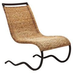 Sculptural Iron Chair with Wicker Seat, Europe, Late 20th Century