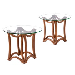 Sculptural Bentwood Side Tables with Glass Top, Mid-Century Modern