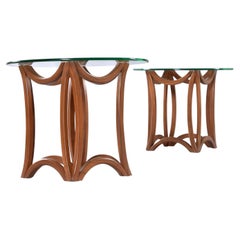 Tavolini scultorei con piedistallo in legno di Bentwood in stile Pearsall con piano in vetro