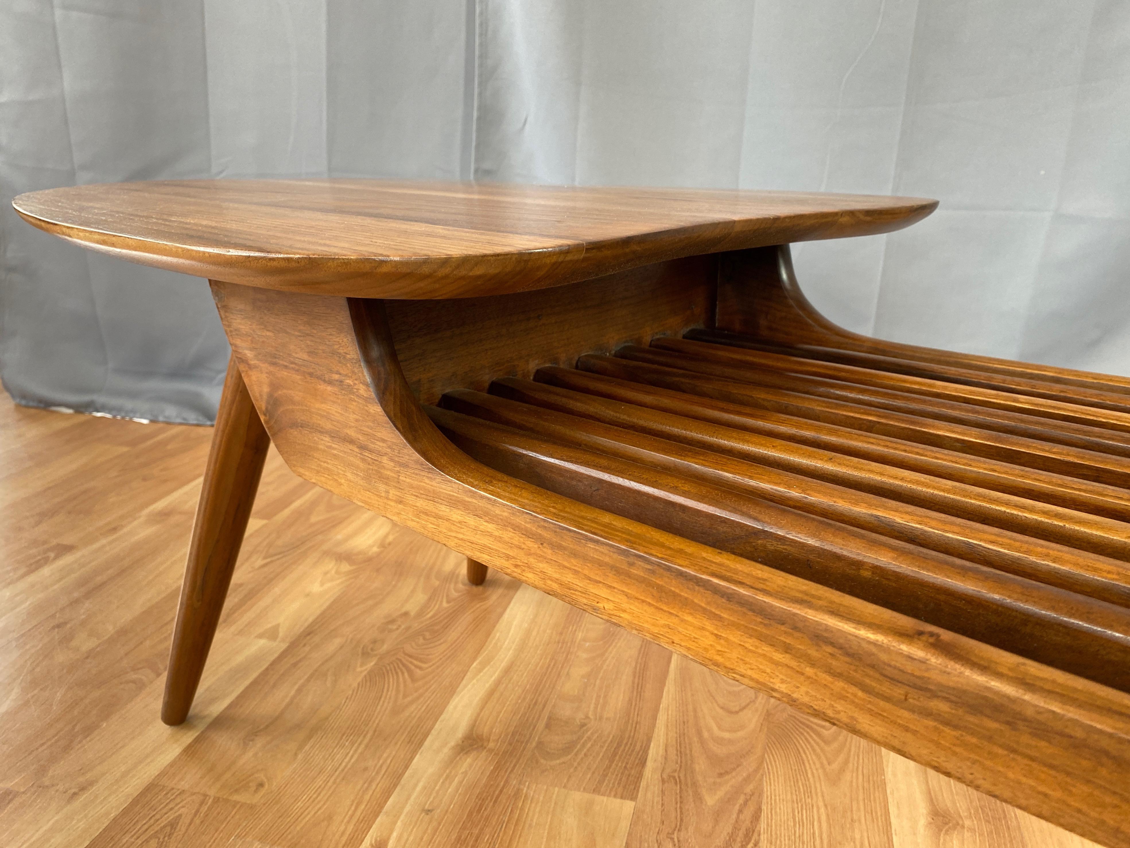 Sculptural Bi-Level Biomorphic and Slat Top Walnut Coffee Table, 1960s In Good Condition In San Francisco, CA