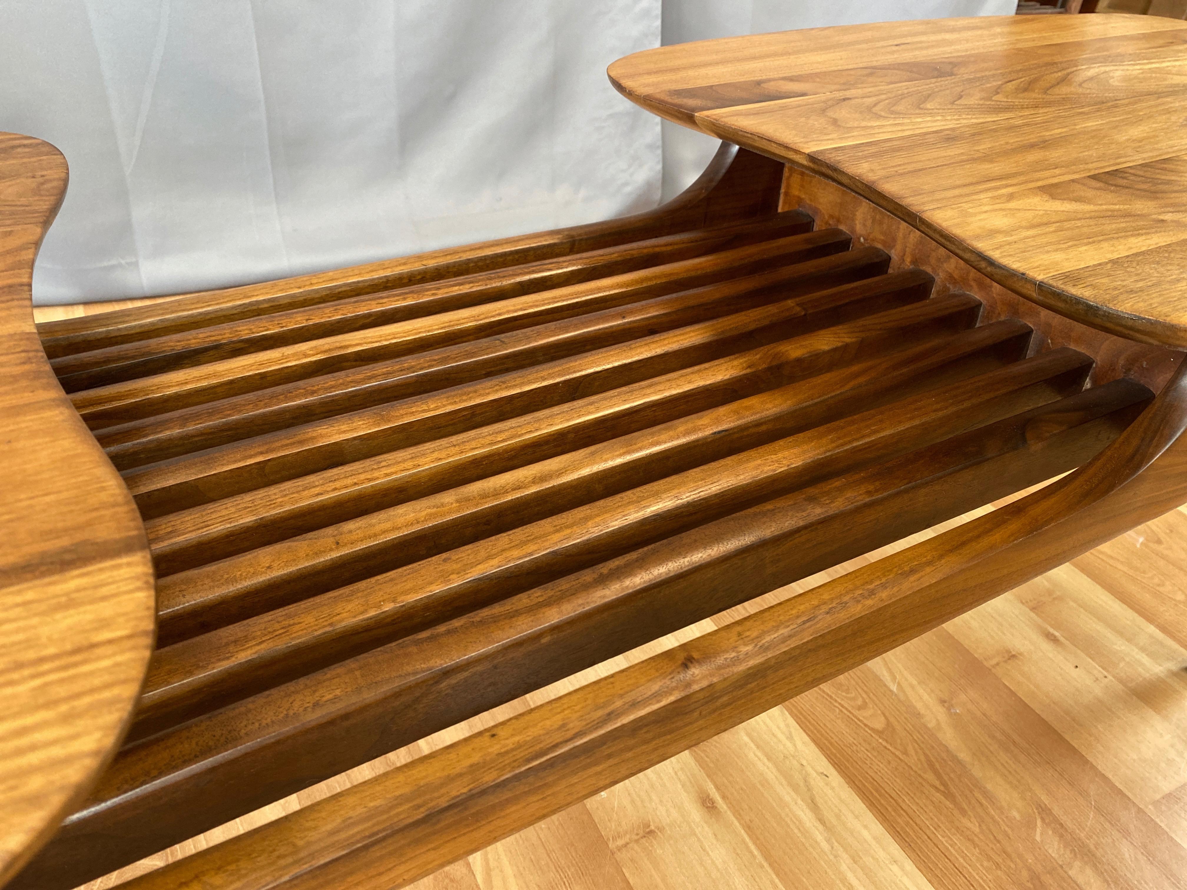 Mid-20th Century Sculptural Bi-Level Biomorphic and Slat Top Walnut Coffee Table, 1960s