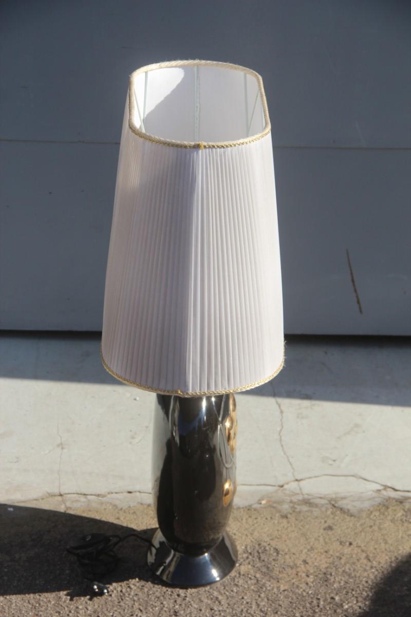 Sculptural Big Ceramic Table Lamp 1970 Black Gold and White For Sale 7