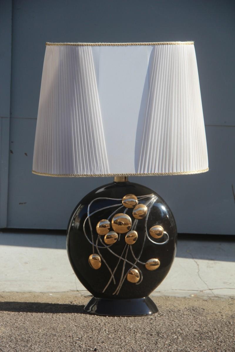 Sculptural Big Ceramic Table Lamp 1970 Black Gold and White For Sale 8
