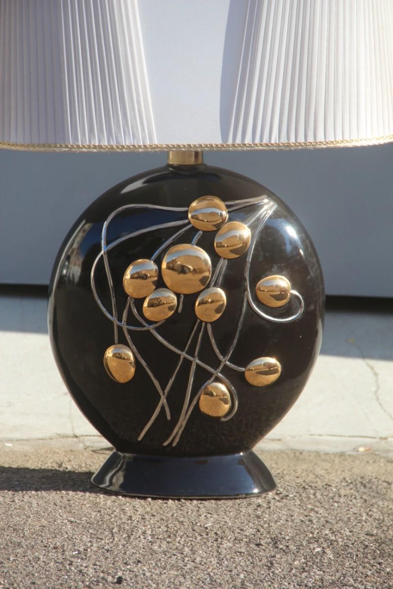 Sculptural Big Ceramic Table Lamp 1970 Black Gold and White For Sale 9