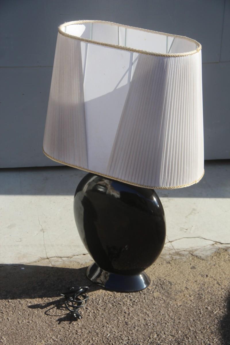 Sculptural Big Ceramic Table Lamp 1970 Black Gold and White For Sale 1