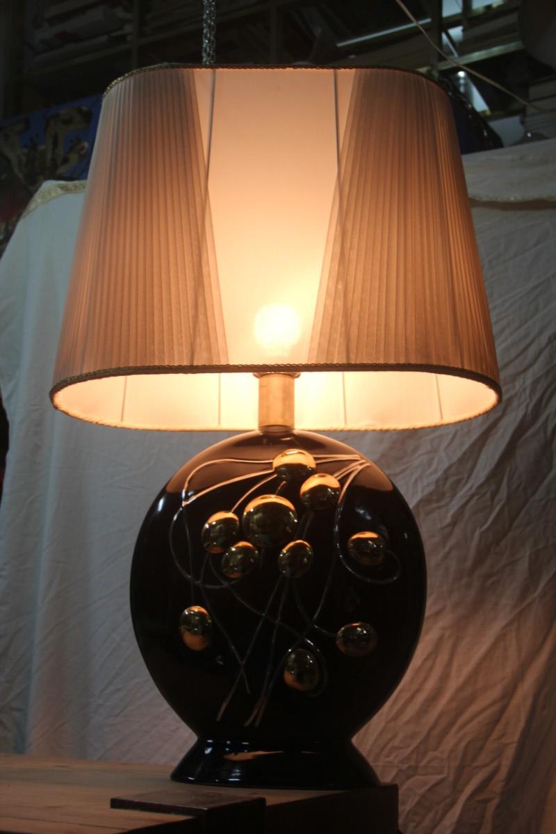 Sculptural Big Ceramic Table Lamp 1970 Black Gold and White For Sale 2