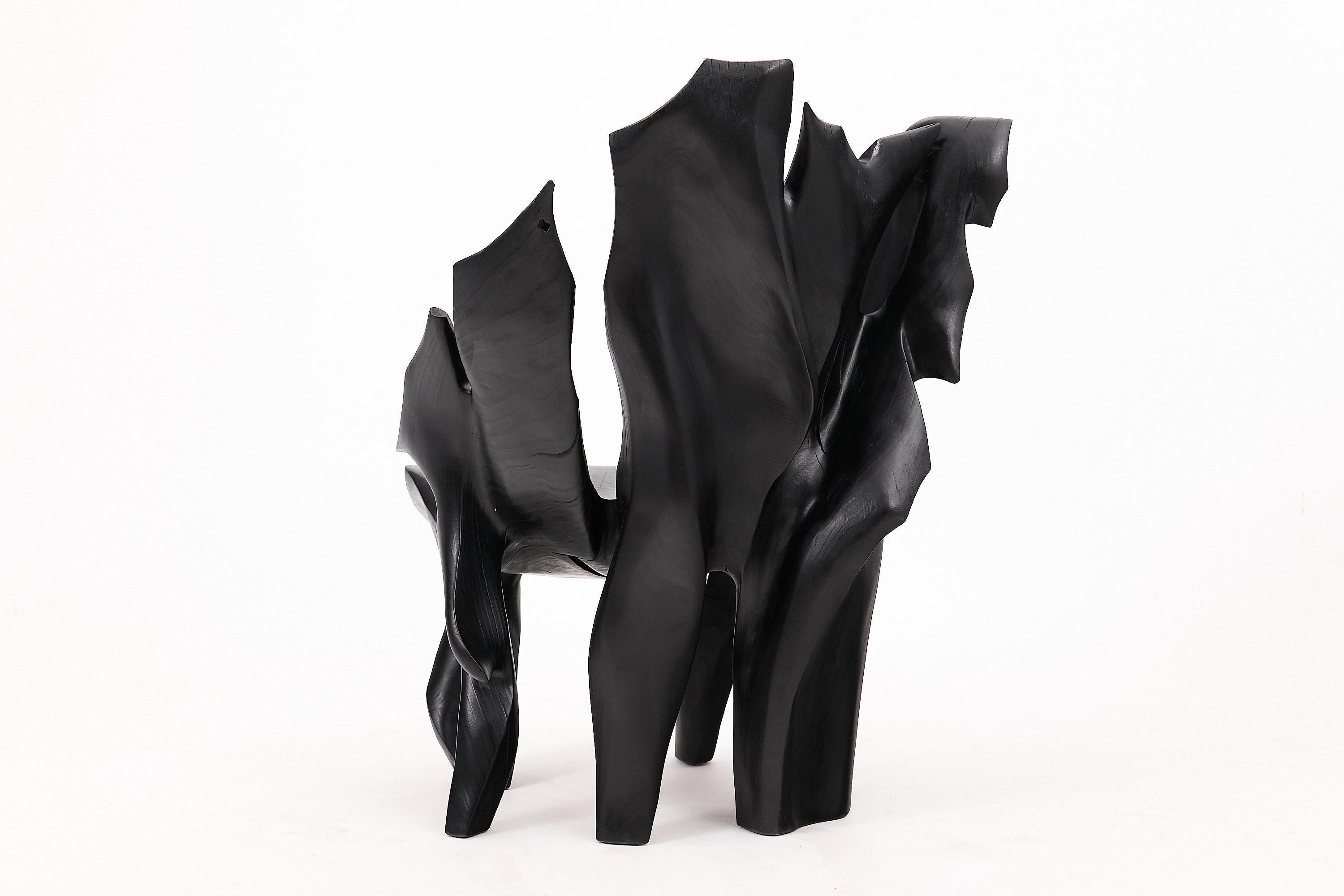 Fauteuil sculptural en Wood Wood noir carbonisé de forme organique par Logniture en vente 3