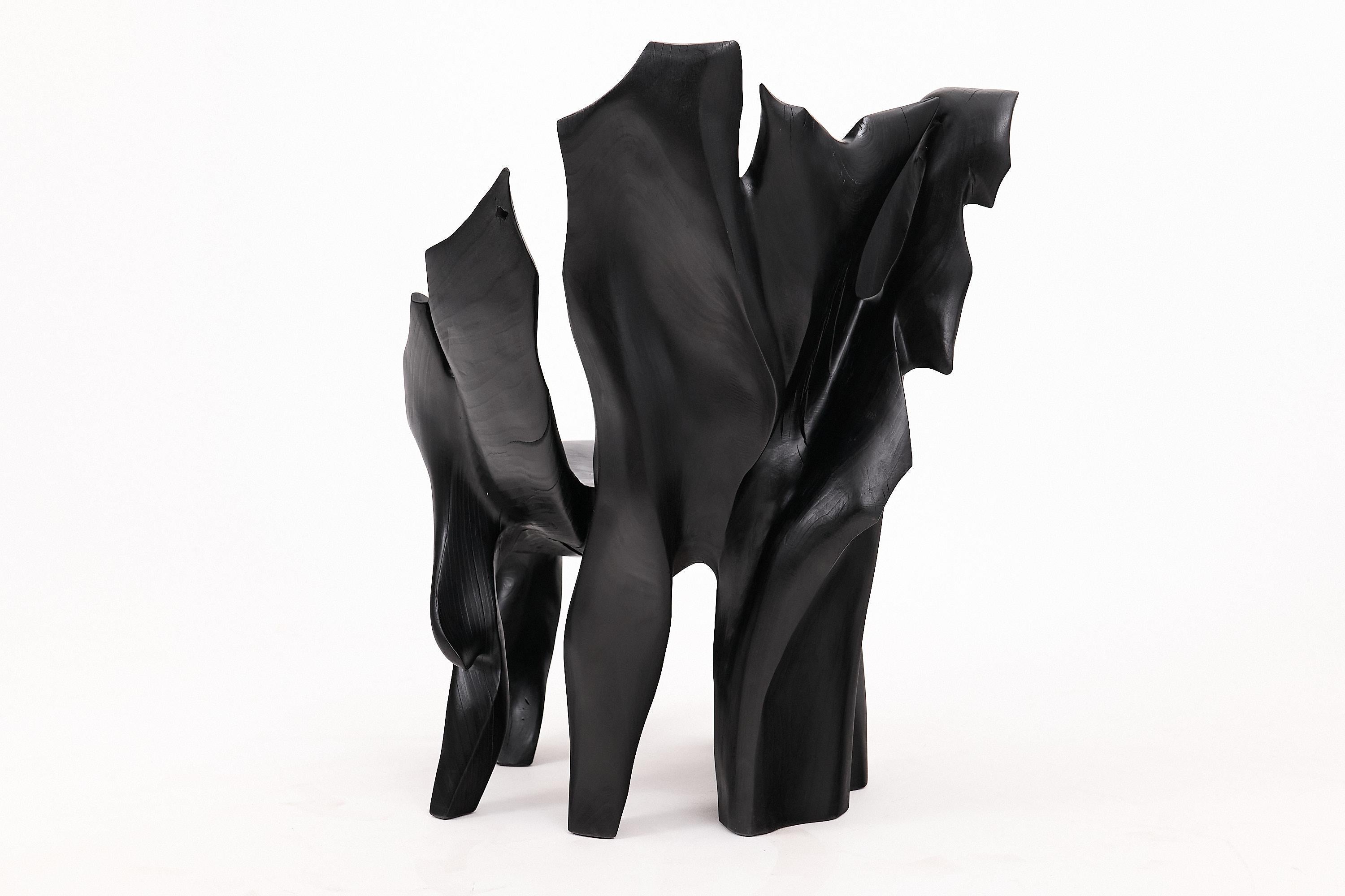 Fauteuil sculptural en Wood Wood noir carbonisé de forme organique par Logniture en vente 4