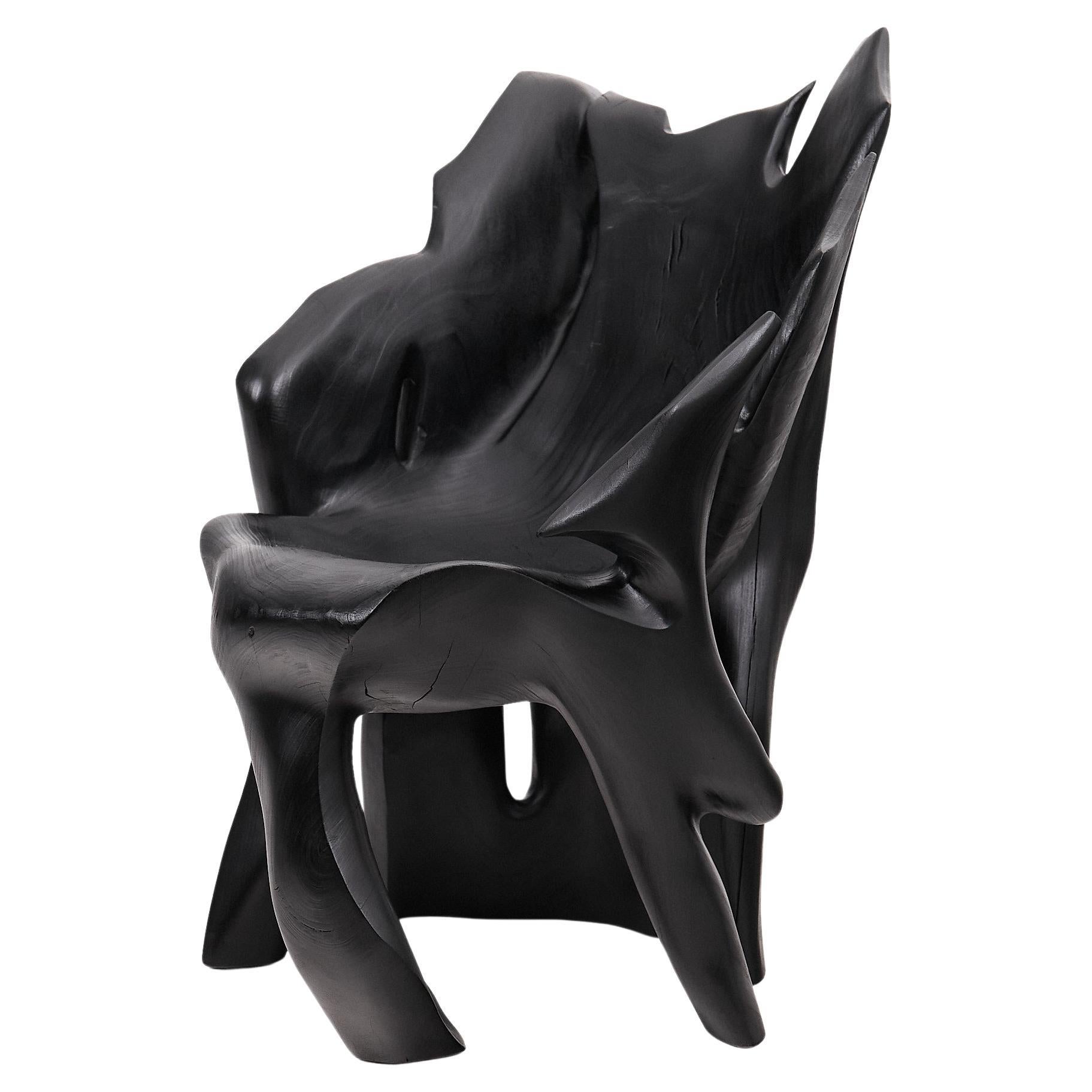 Sculptural Black Charred Wood Armchair in Organic Form by Logniture