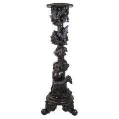 Sculptural Black Forest Pedestal/ Column, Hand Carved, Germany ca. 1870