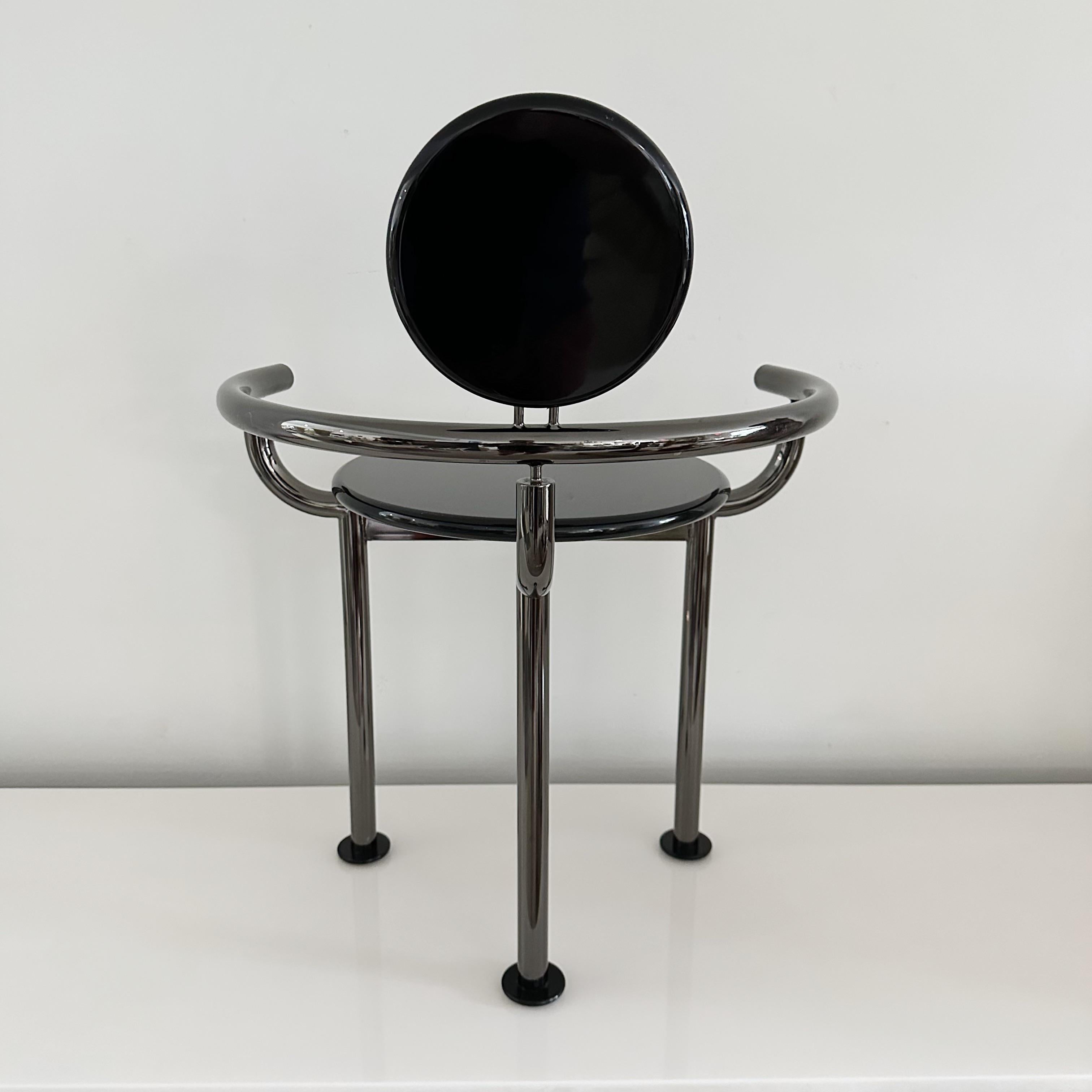 Mid-Century Modern Sculptural  Black Lacquer & Gunmetal Accent Vanity Chair