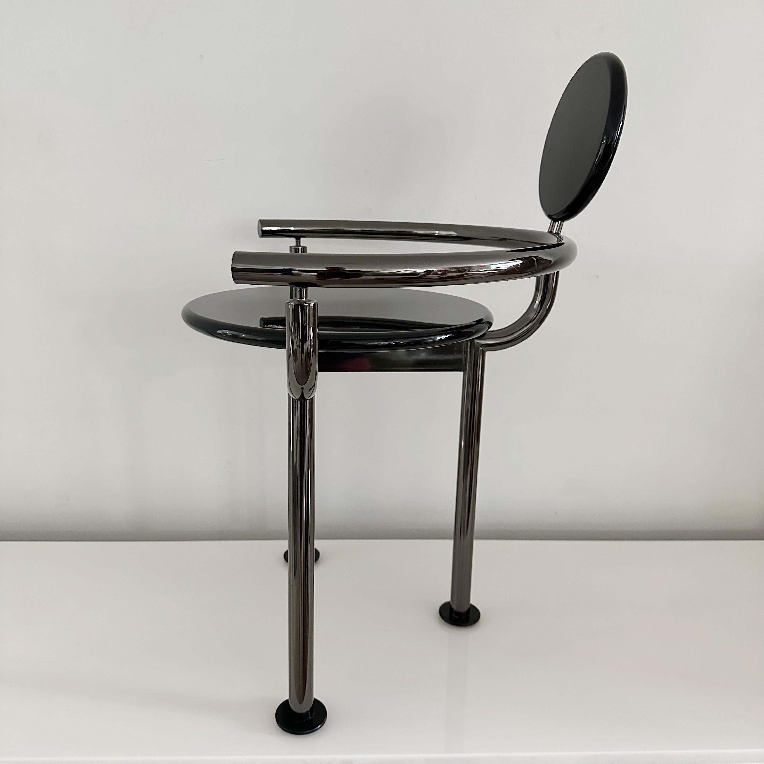 American Sculptural  Black Lacquer & Gunmetal Accent Vanity Chair
