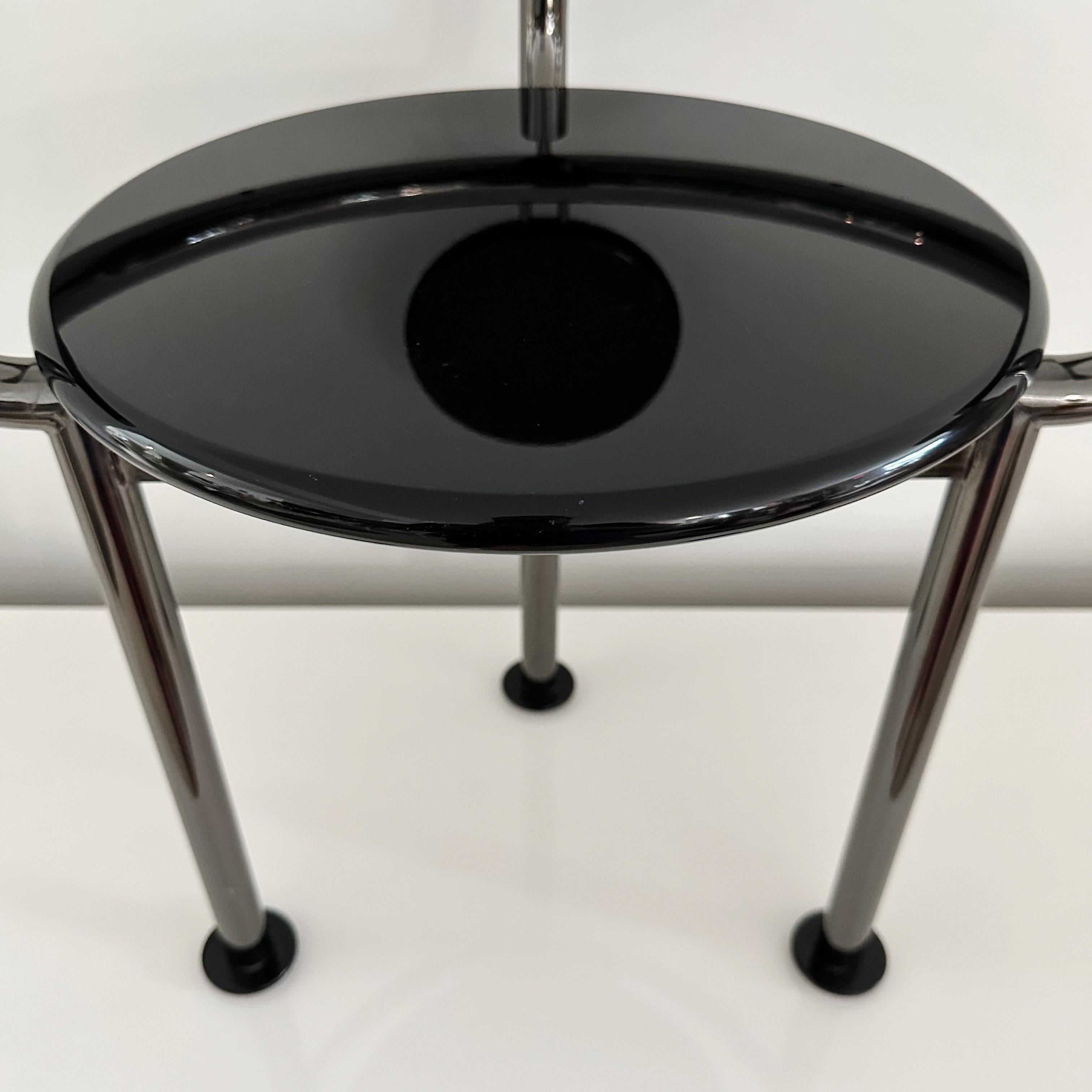 Lacquered Sculptural  Black Lacquer & Gunmetal Accent Vanity Chair