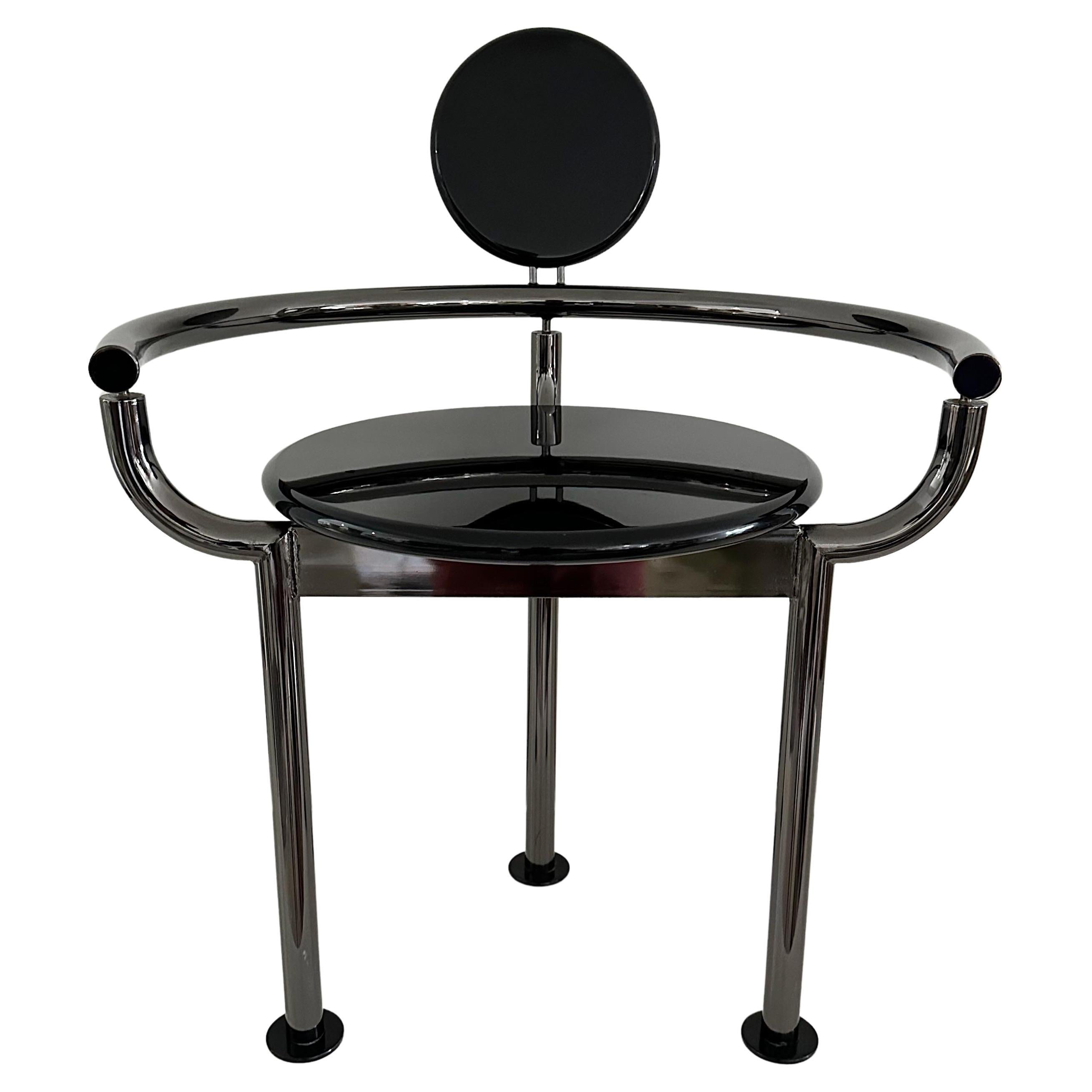 Sculptural  Black Lacquer & Gunmetal Accent Vanity Chair
