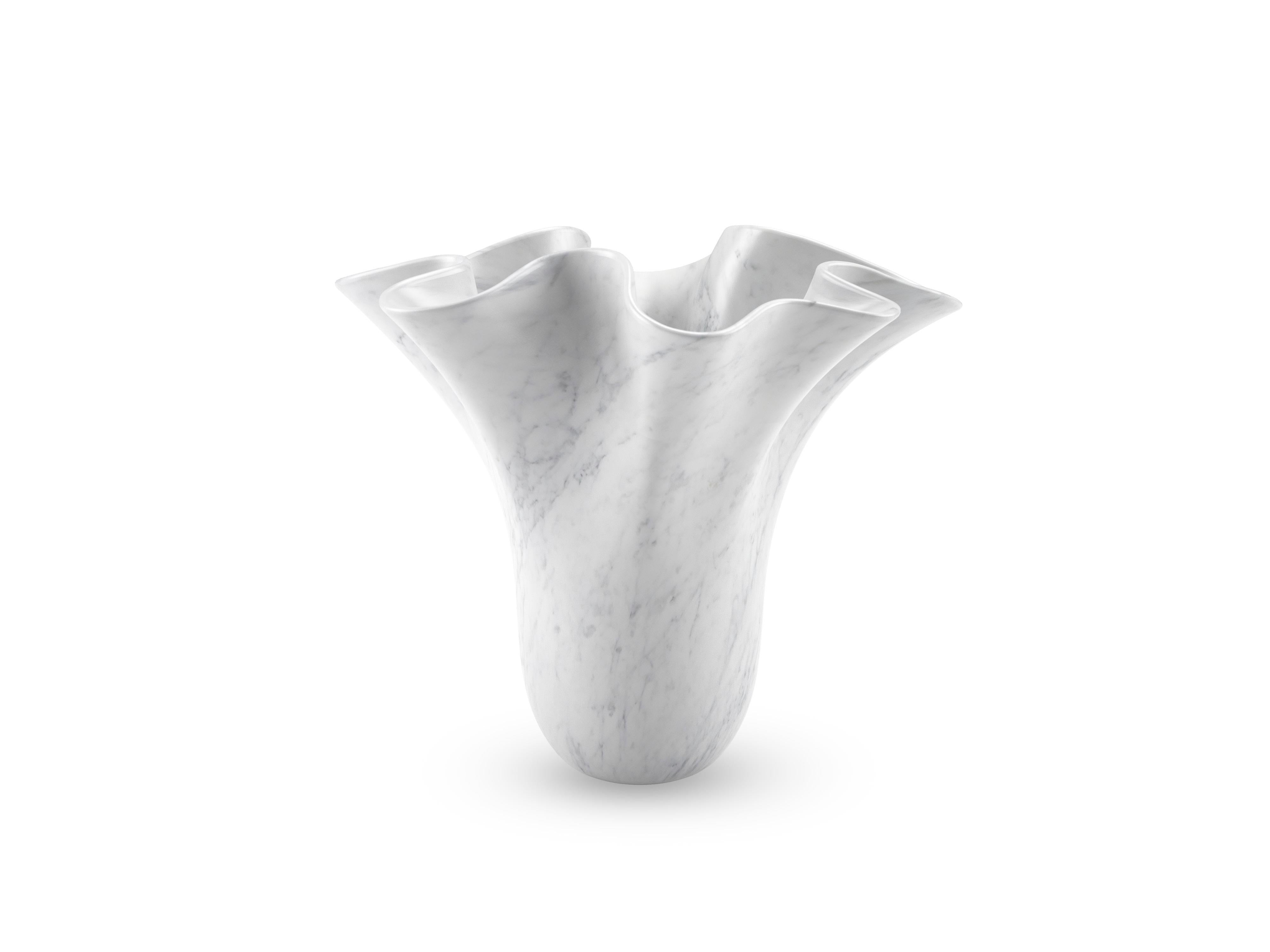 Sculptural Black Marquina Marble Vase Vessel Decorative, Flower Shape Sculpture For Sale 3