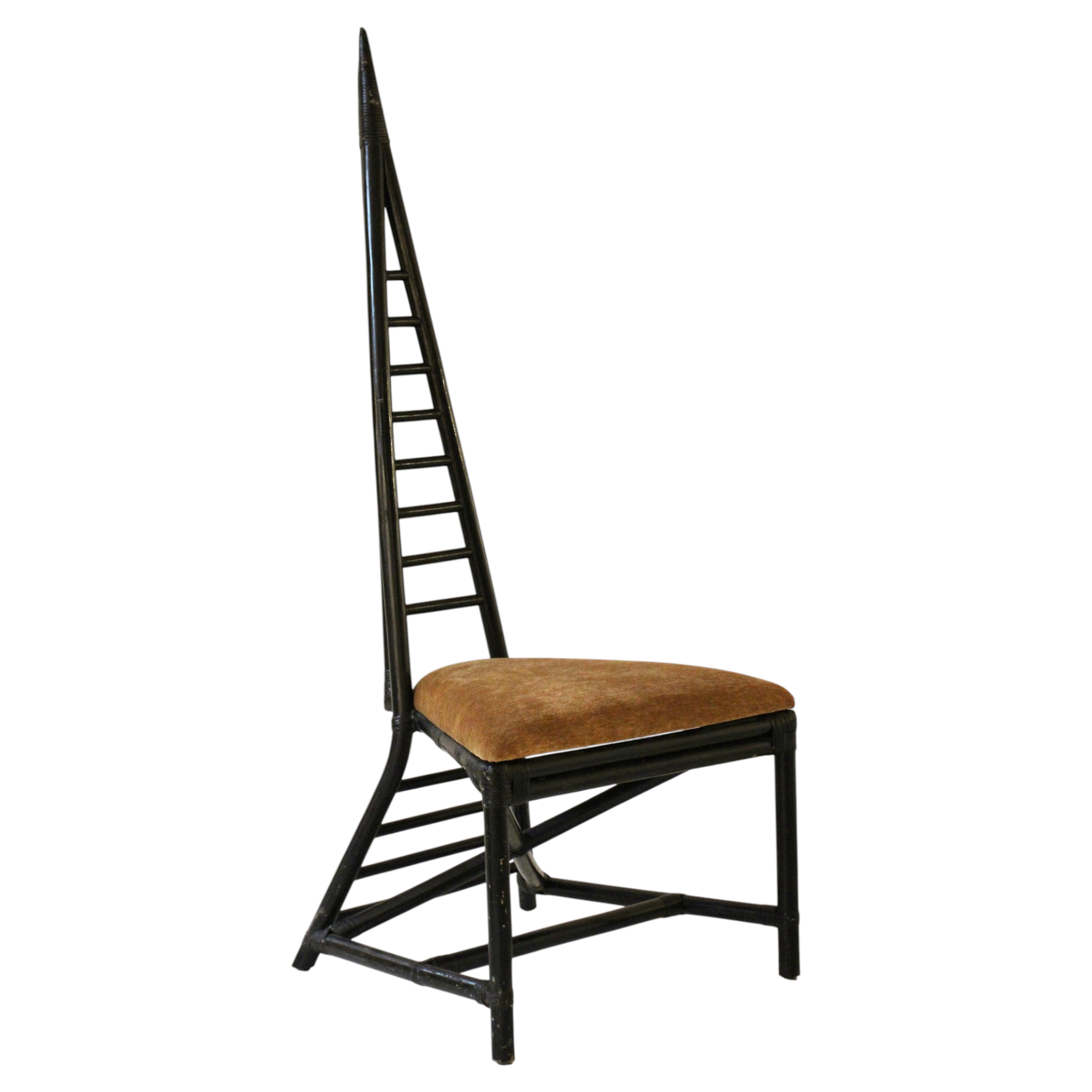 Sculptural Black Rattan High-Back Chair, France, 1970s