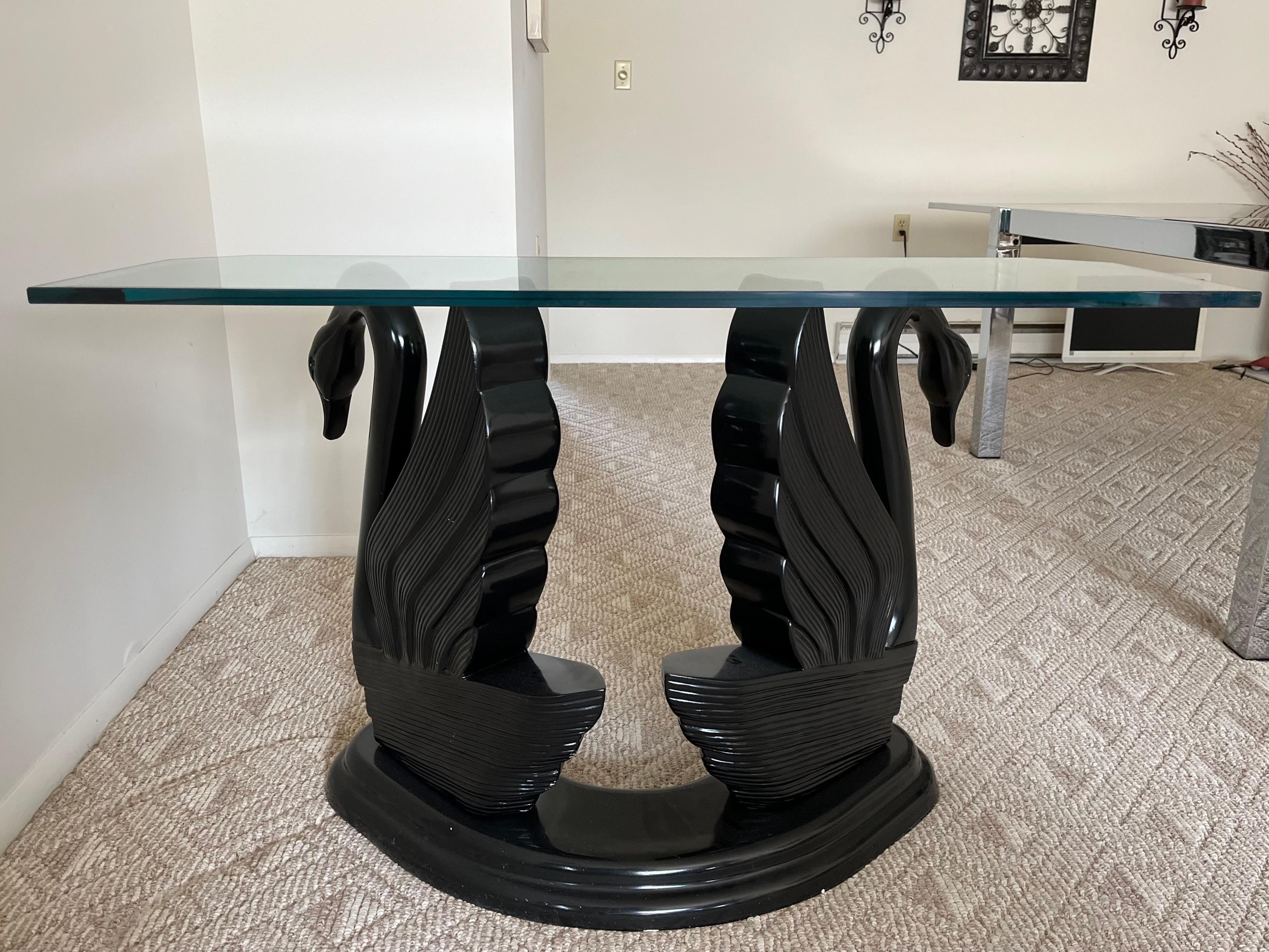 Sculptural Black Swan Statue Console Table In Good Condition For Sale In W Allenhurst, NJ