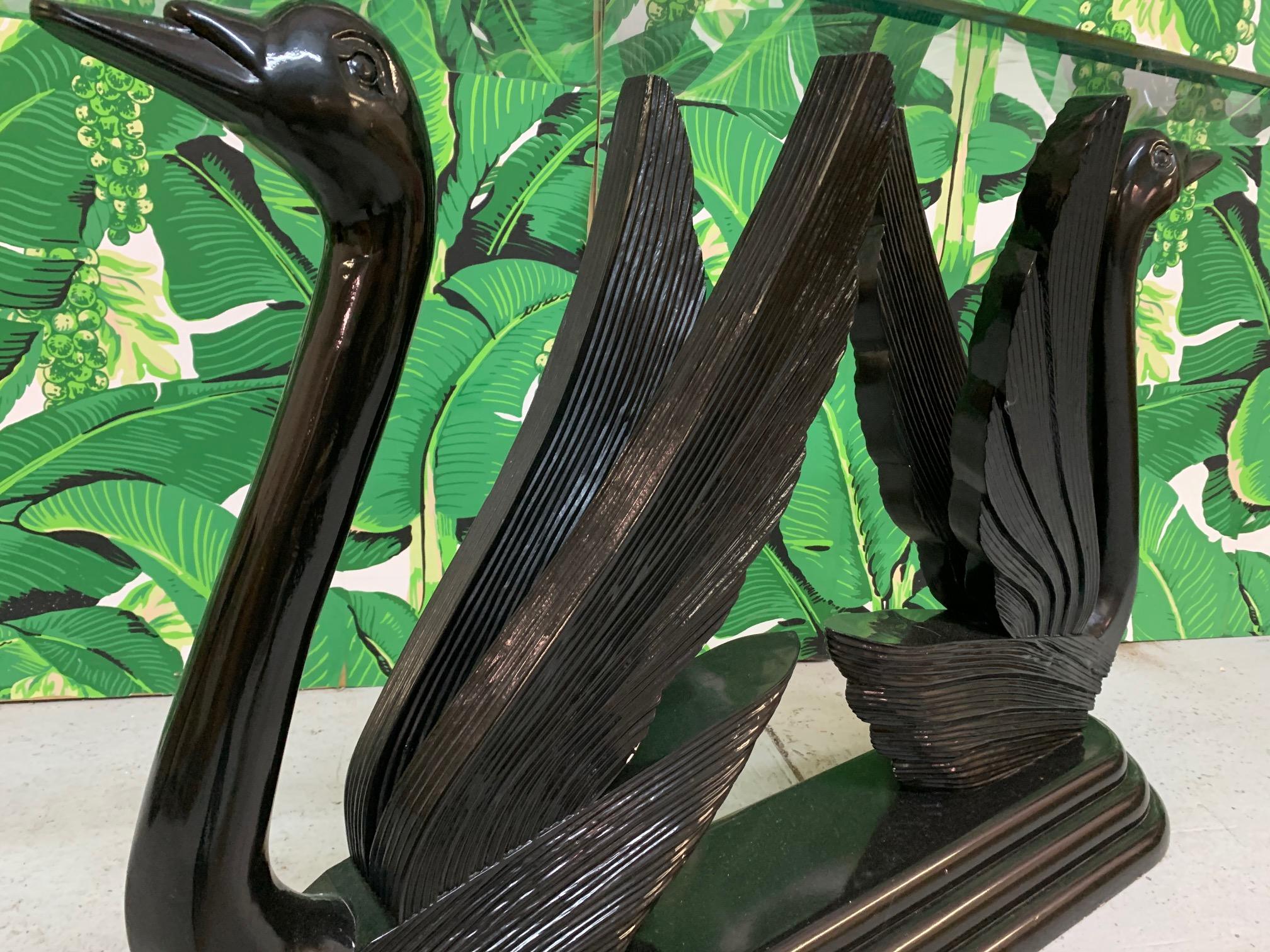 Hollywood Regency Sculptural Black Swan Statue Console Table