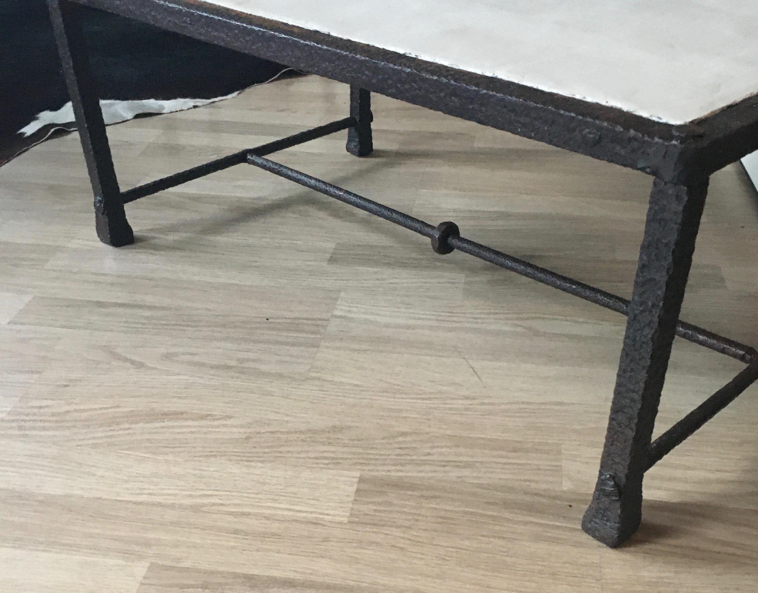 Fine bronze neoclassical low table, ceramic top, one ring on each side.
Black patina.
In the style of D.Giacometti- France 1950.