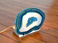 Sculptural Blue Agate Table Lamp, Limestone Base, French Design, 1970s